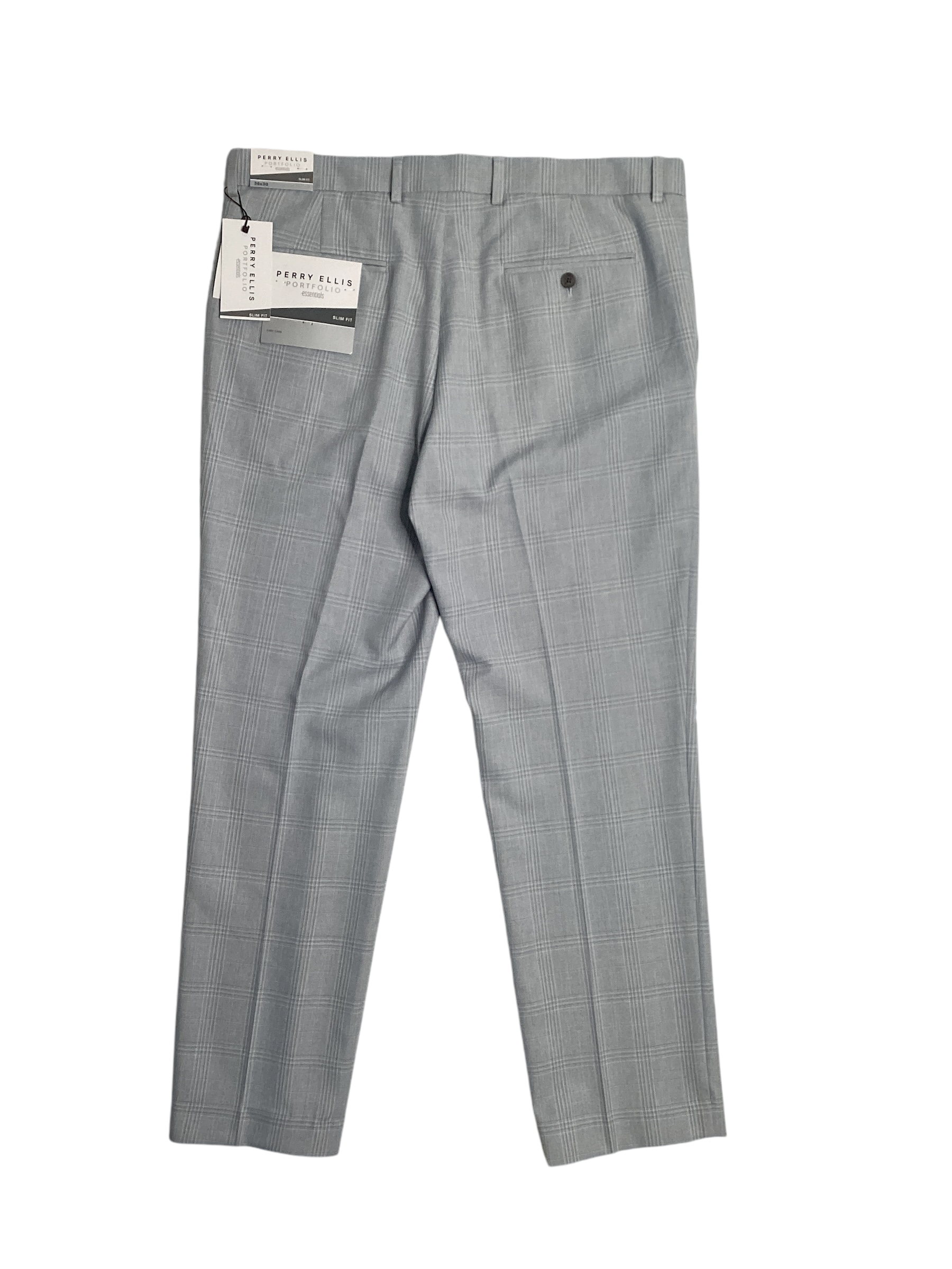 Perry Ellis Portfolio Men's Slim Fit Twill Flat Front Pants Light Grey 36 x 30