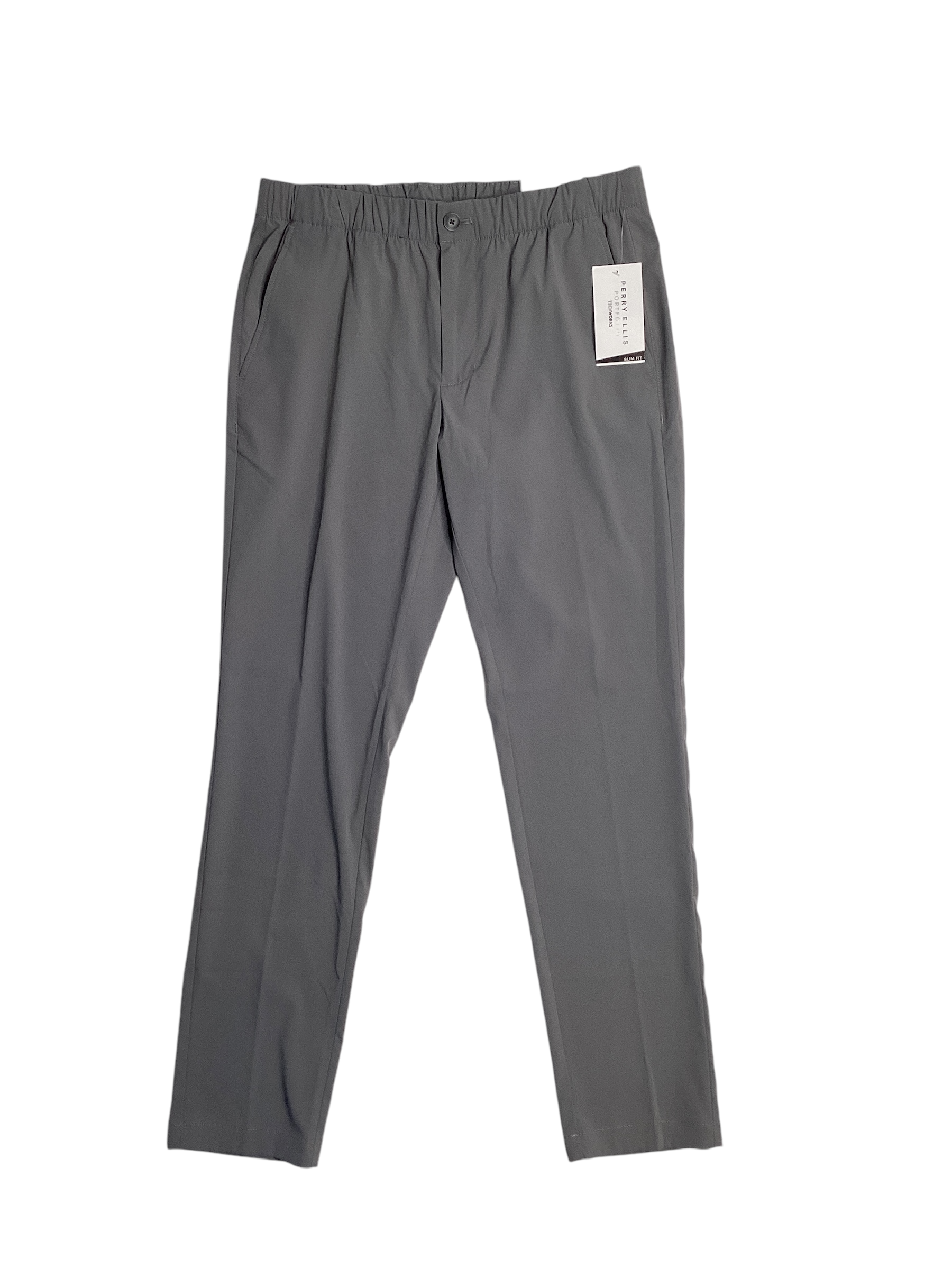 Perry Ellis Portfolio Mens Slim Fit Drawstring Suit Dress Pants Grey Large
