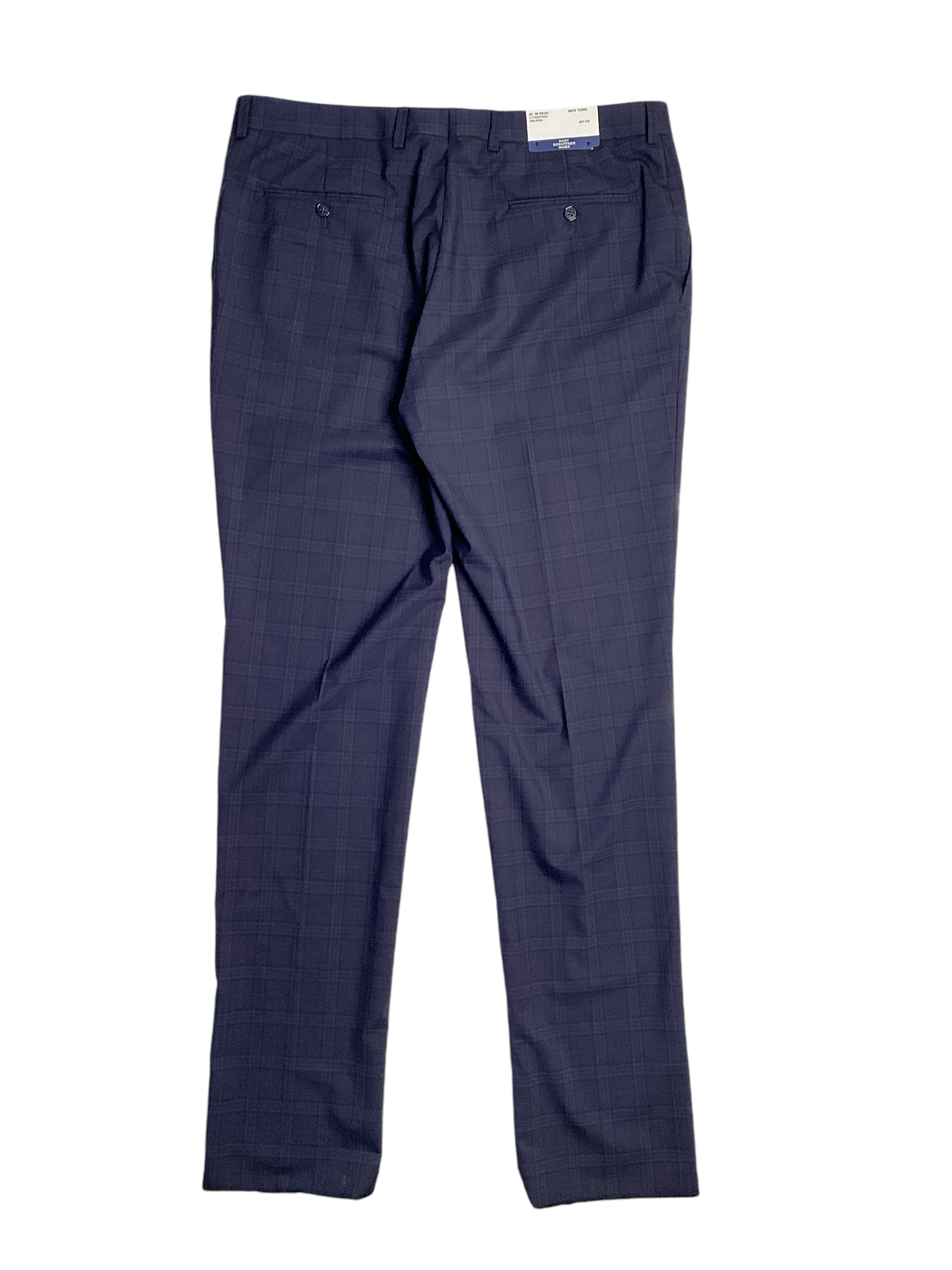 Hart Schaffner Marx New York Plaid Regular Fit Suit 46L / 40W Navy Blue