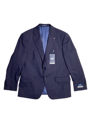 Hart Schaffner Marx New York Plaid Regular Fit Suit 42S / 36W Navy Blue