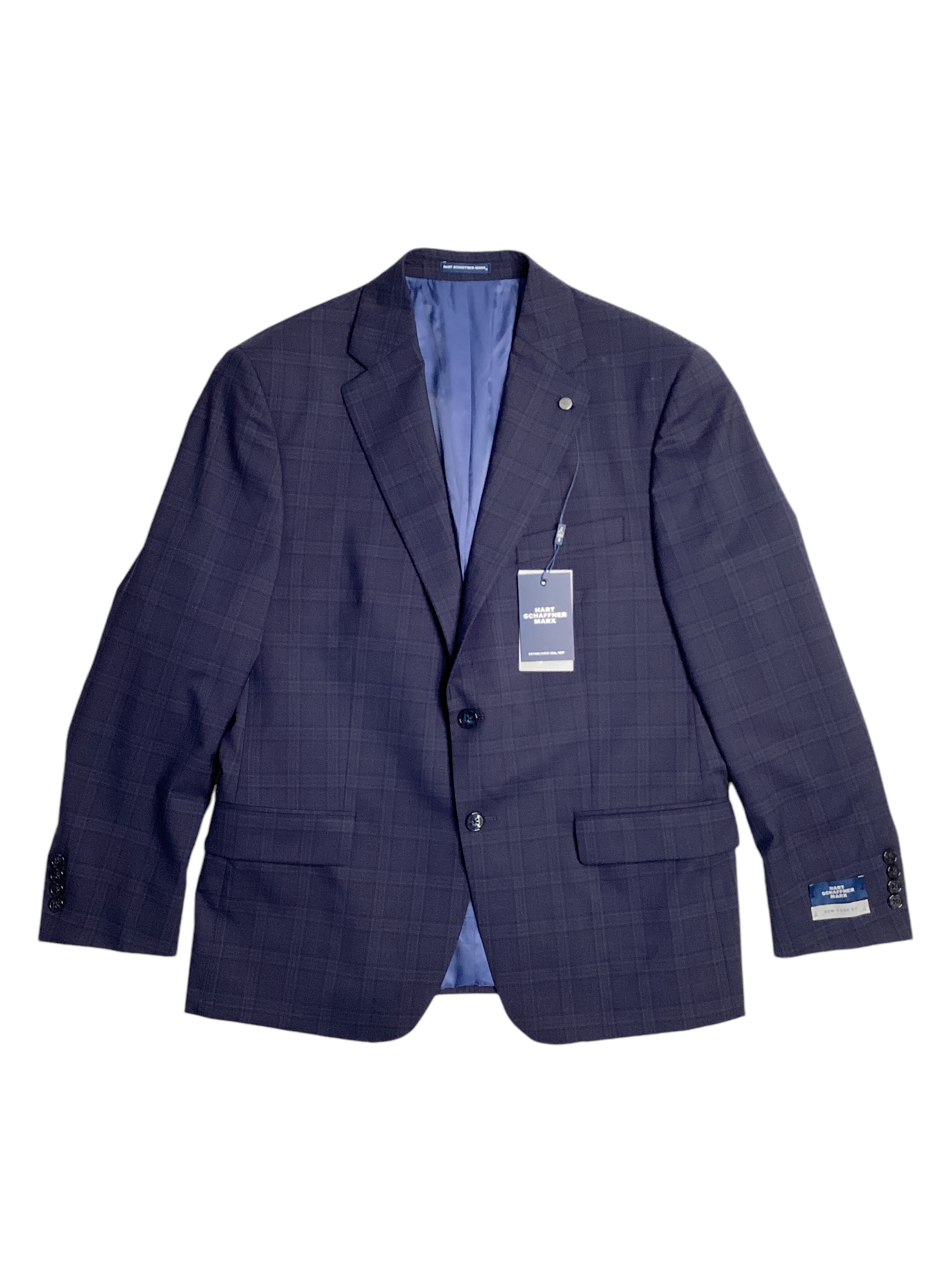 Hart Schaffner Marx New York Plaid Regular Fit Suit 42R / 36W Navy Blue