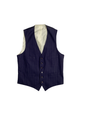 Polo Ralph Lauren Mens Double Breasted 3 Vested Suit 38R / 32W Navy Blue Striped