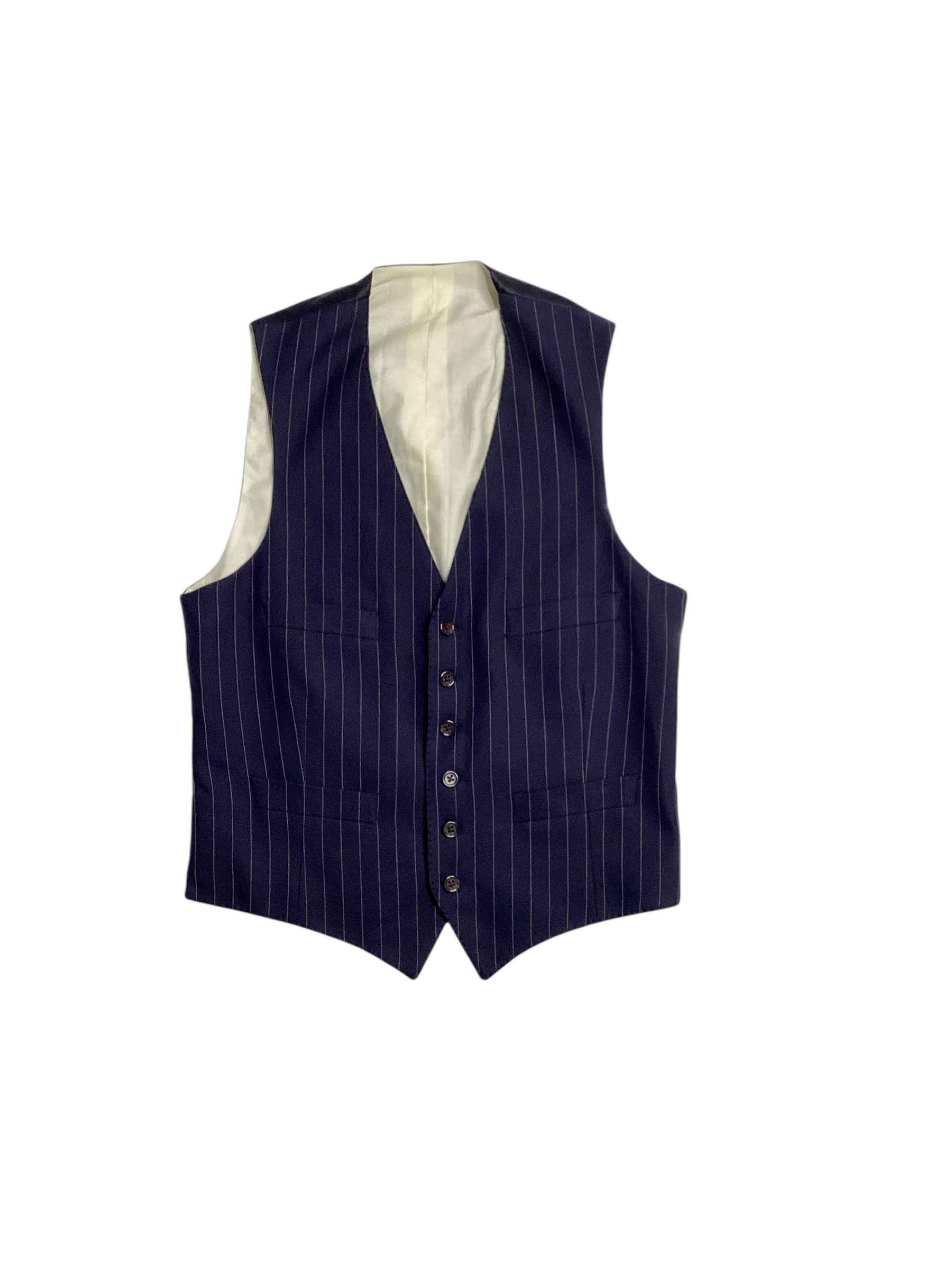 Polo Ralph Lauren Mens Double Breasted 3 Vested Suit 38R / 32W Navy Blue Striped