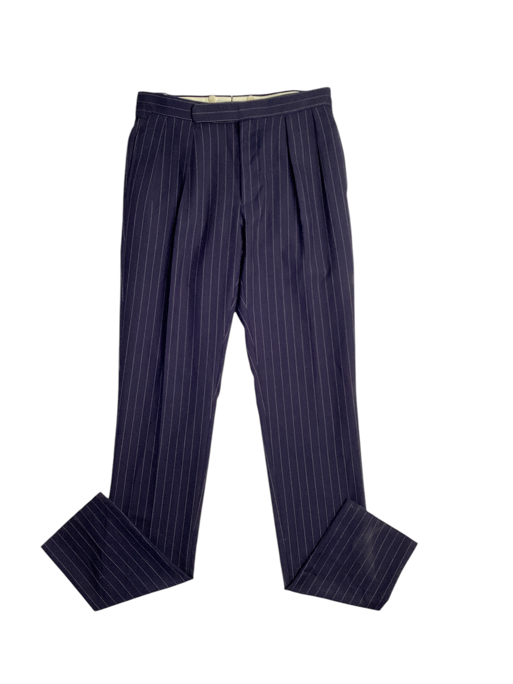 Polo Ralph Lauren Mens Double Breasted 3 Vested Suit 38R / 32W Navy Blue Striped