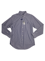 Polo Ralph Lauren Mens Classic Fit Gingham Poplin Shirt Navy Blue White XL