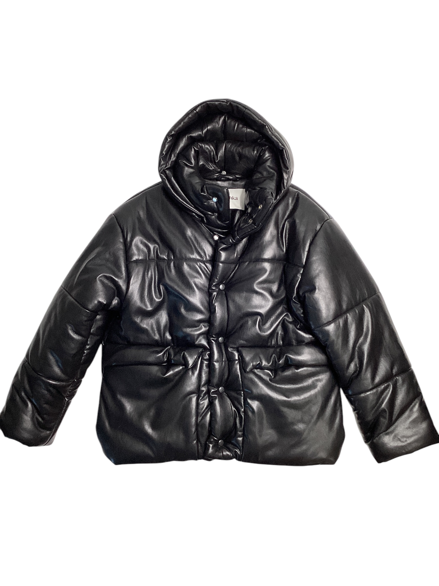Nanushka Mens Alt-Leather Hooded Puffer Jacket Large Black