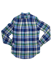 Polo Ralph Lauren Mens Classic Fit Button Down Linen Shirt Medium Blue Plaid