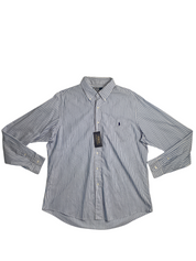 Polo Ralph Lauren Mens Custom Fit Dress Shirt Size 17 / XL Blue Striped