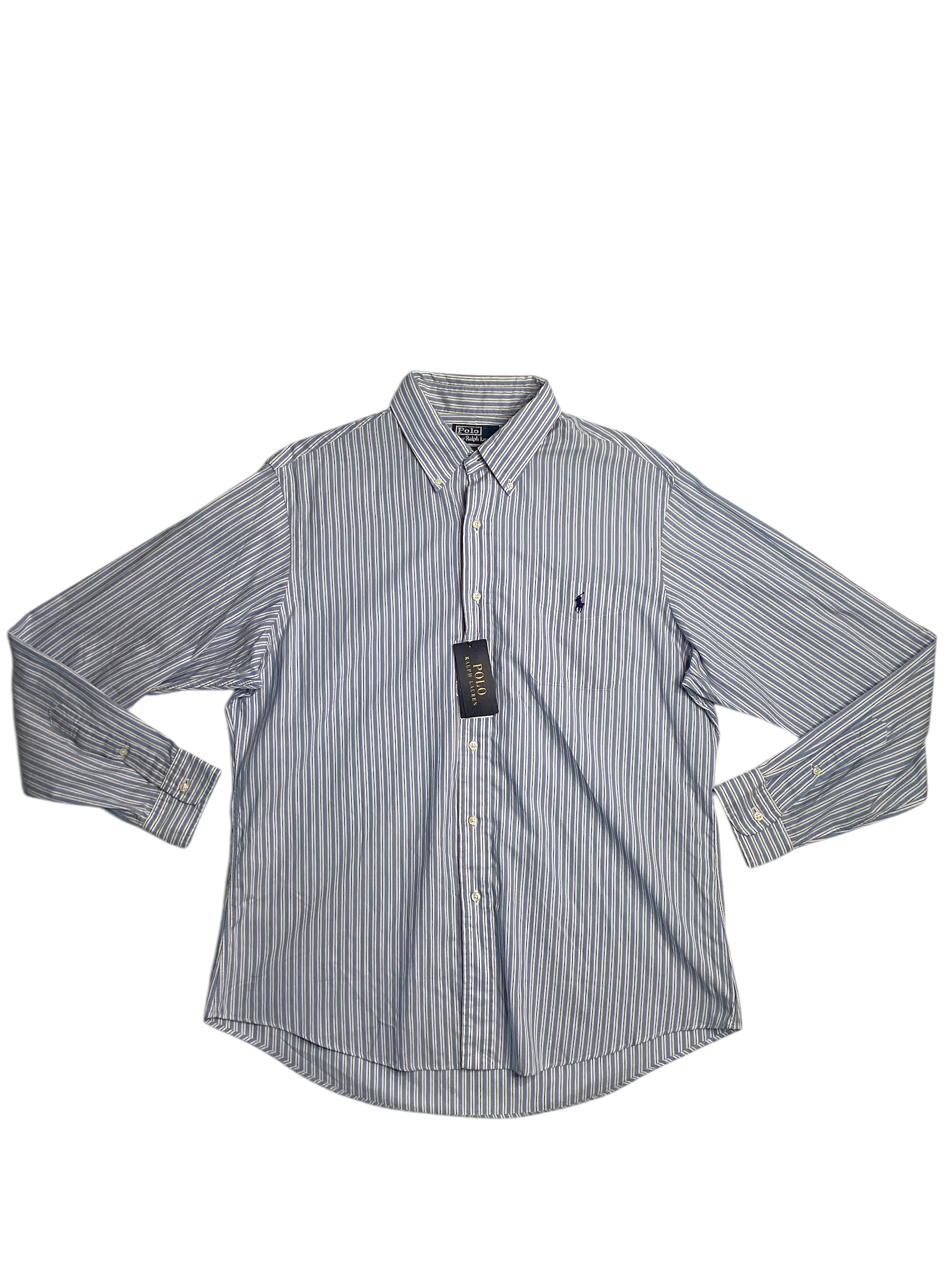Polo Ralph Lauren Mens Custom Fit Dress Shirt Size 17 / XL Blue Striped