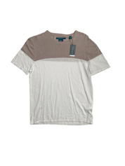 Perry Ellis Mens Short Sleeve T Shirt Brown White Medium