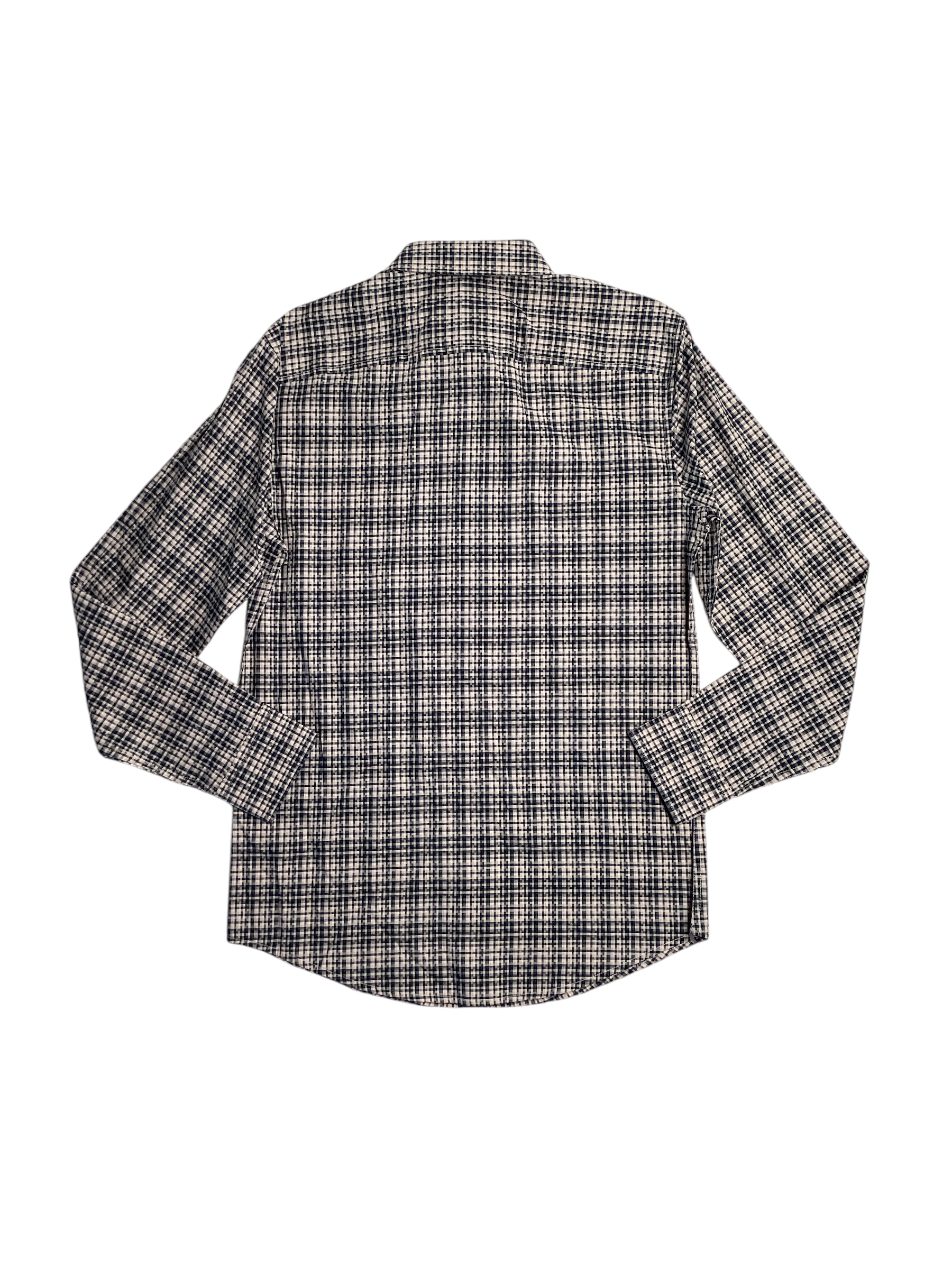 Perry Ellis Men's Pixel Plaid Striped Button Down Shirt Abbey Ston Beige Large