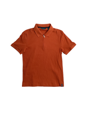 Perry Ellis Men Slim Fit Quarter Zip Short Sleeve Polo Shirt Potter Orange Small