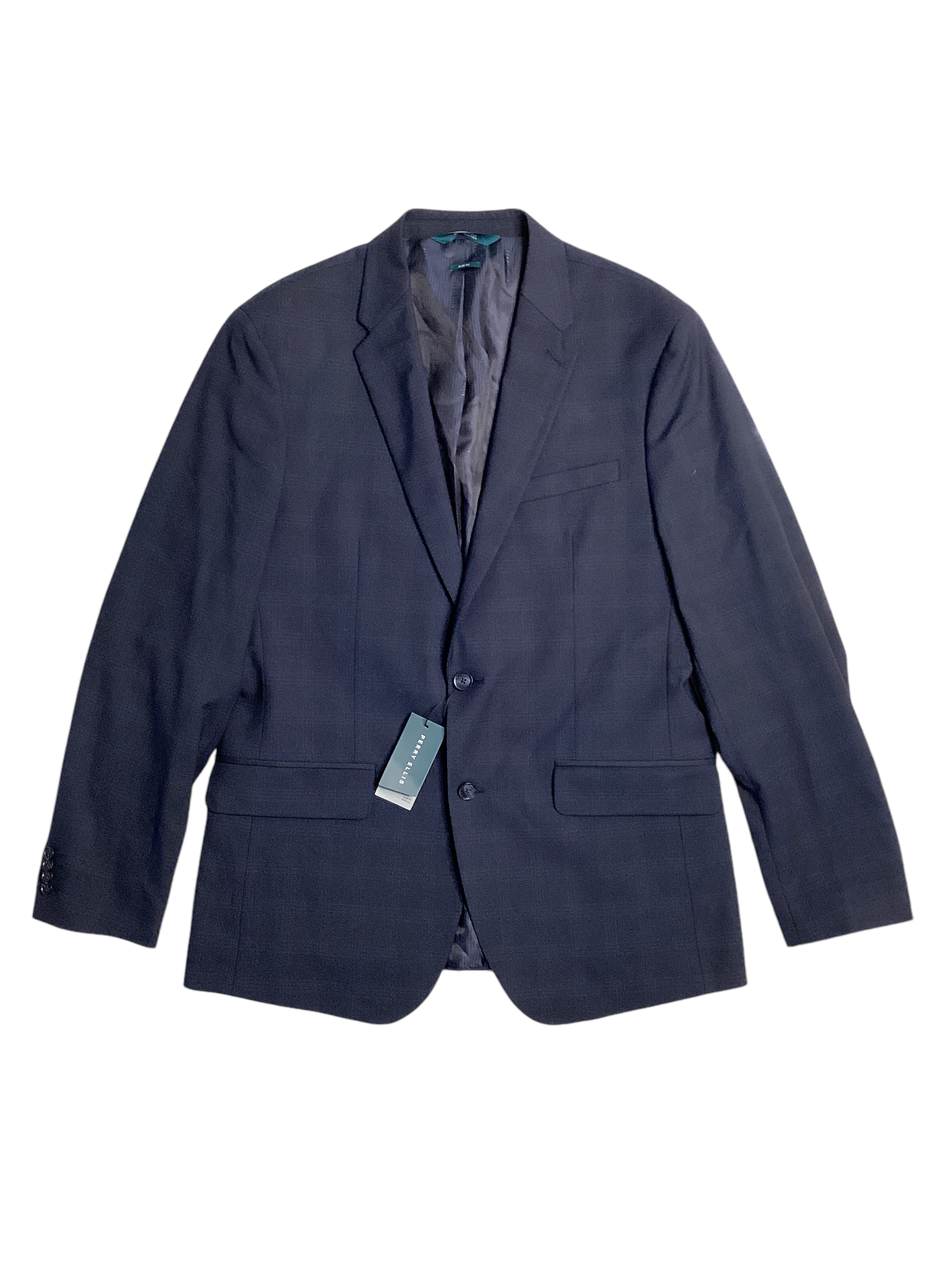 Perry Ellis Men's Slim Fit Stretch Plaid Sport Coat Blazer  Navy Blue Medium