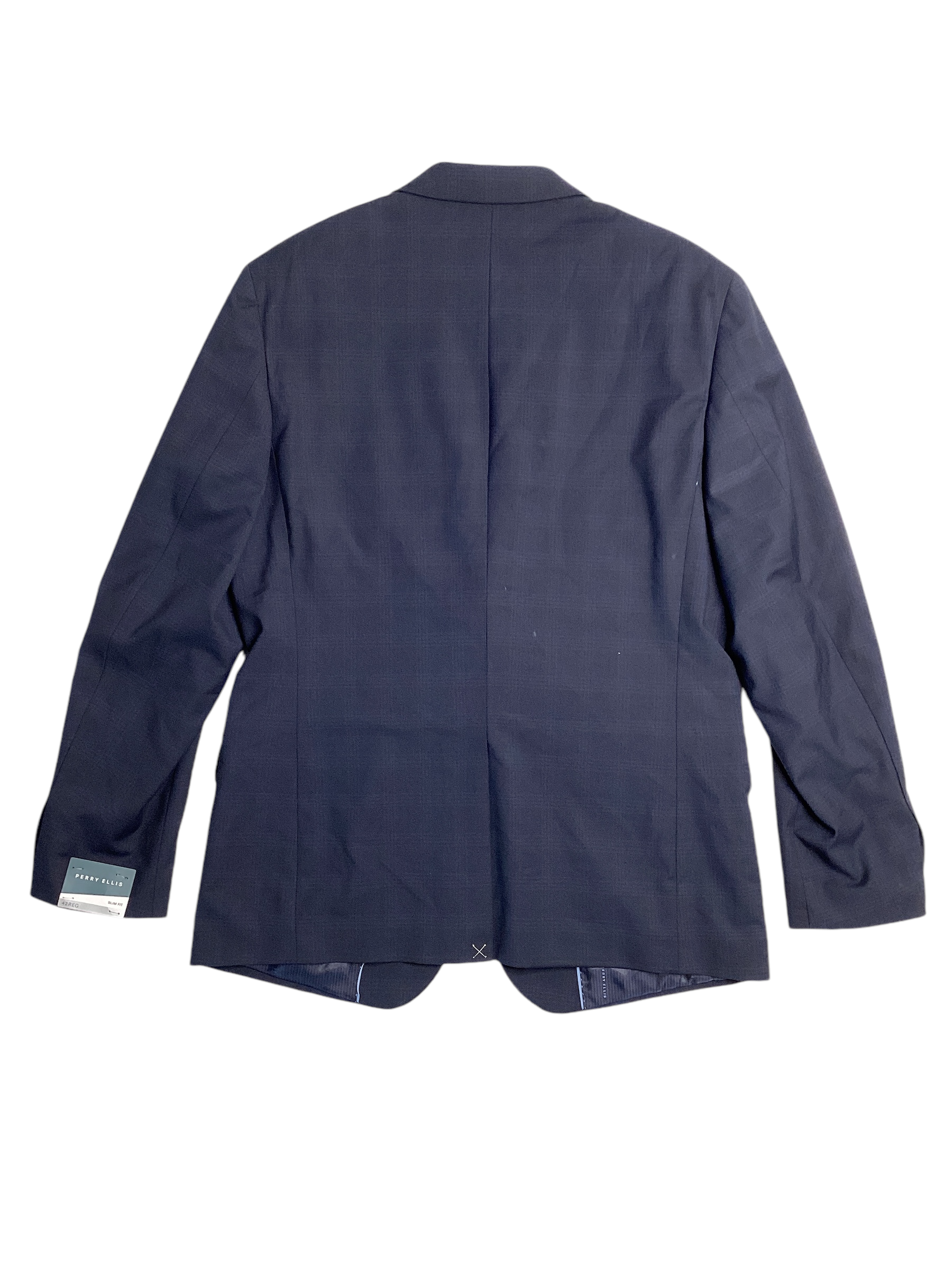 Perry Ellis Men's Slim Fit Stretch Plaid Suit Jacket Navy Blue 42R