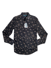Perry Ellis Mens Ditsy Floral Print Button Down Shirt Black Small