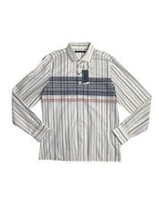Perry Ellis Mens Slim fit Long Sleeve Button-Up Shirt XXL White Blue Striped