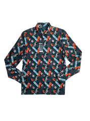 Perry Ellis Mens Roadmap Printed Button Down Shirt Orange Blue Large 2XL