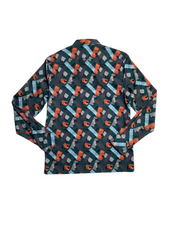 Perry Ellis Mens Roadmap Printed Button Down Shirt Orange Blue XL