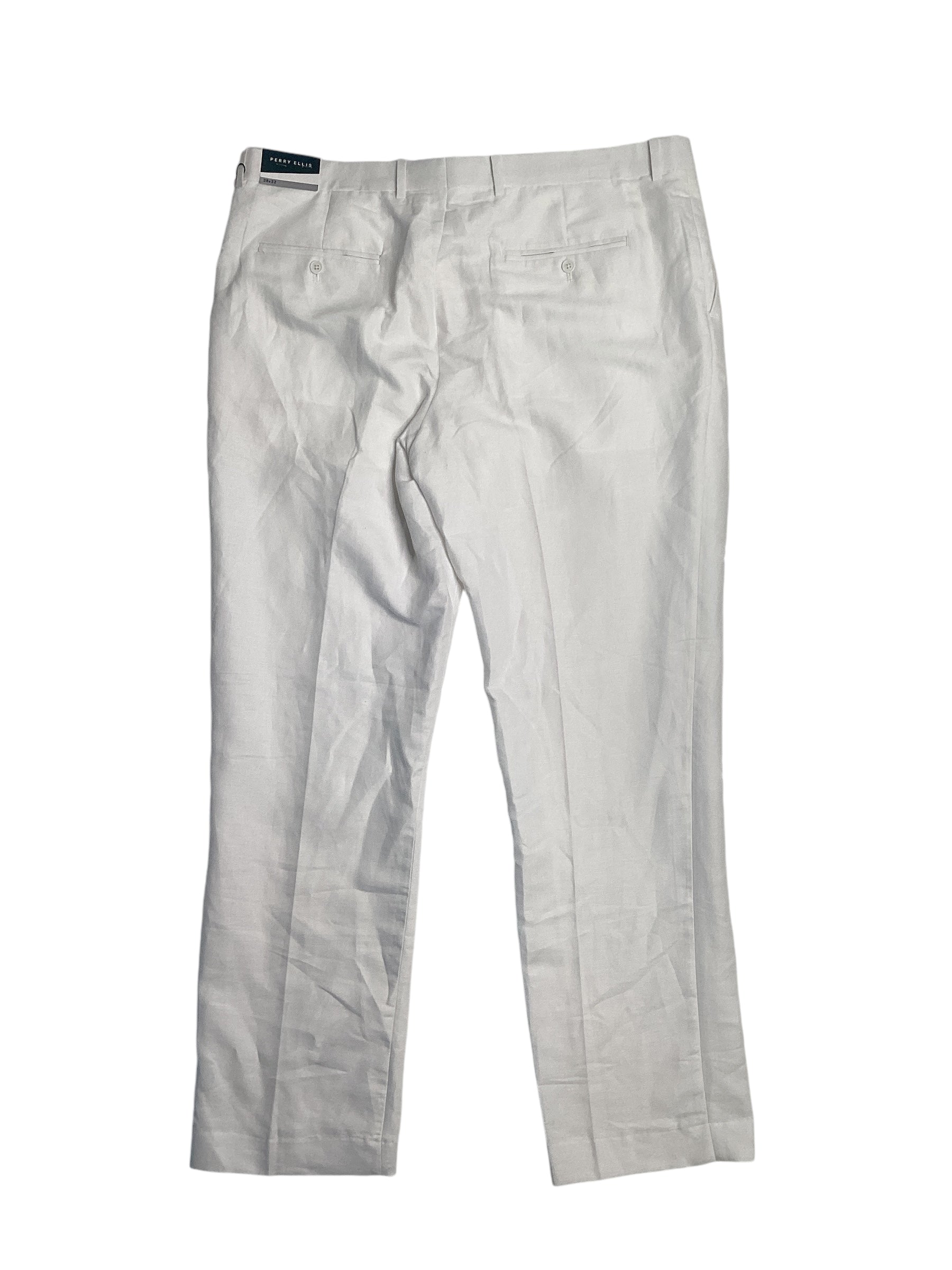 Perry Ellis Mens Linen Suit Dress Pants Bright White 38 x 32