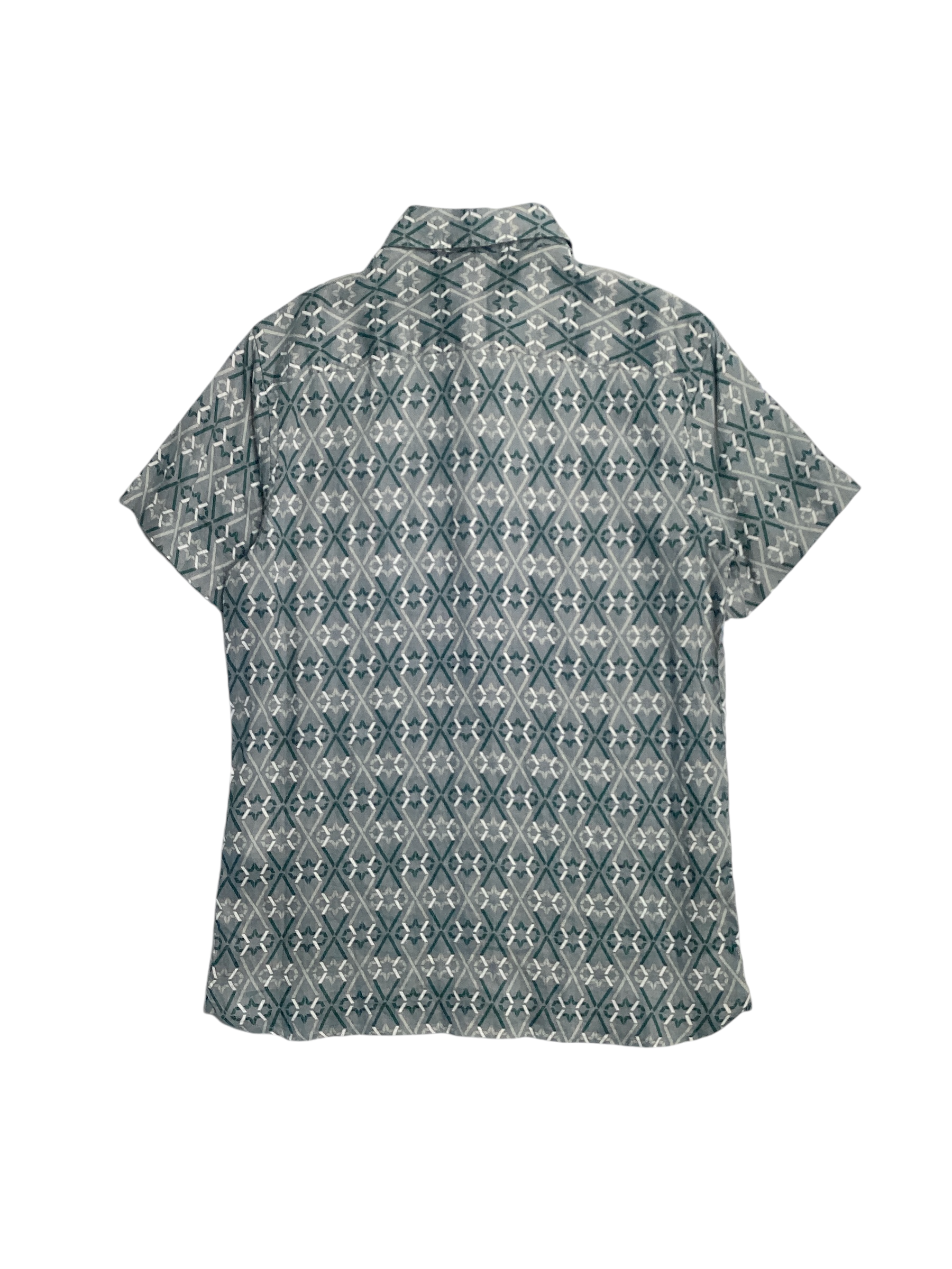 Perry Ellis Grey Multi Patterned Mens Button Down Shirt Linen Grey Small