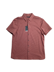 Perry Ellis Mens Geo Print Double Knit Button Down Shirt Etruscan Red Large