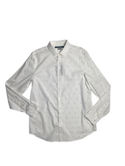 Perry Ellis Mens Space Motif Geometric Print Button Down Shirt White Medium