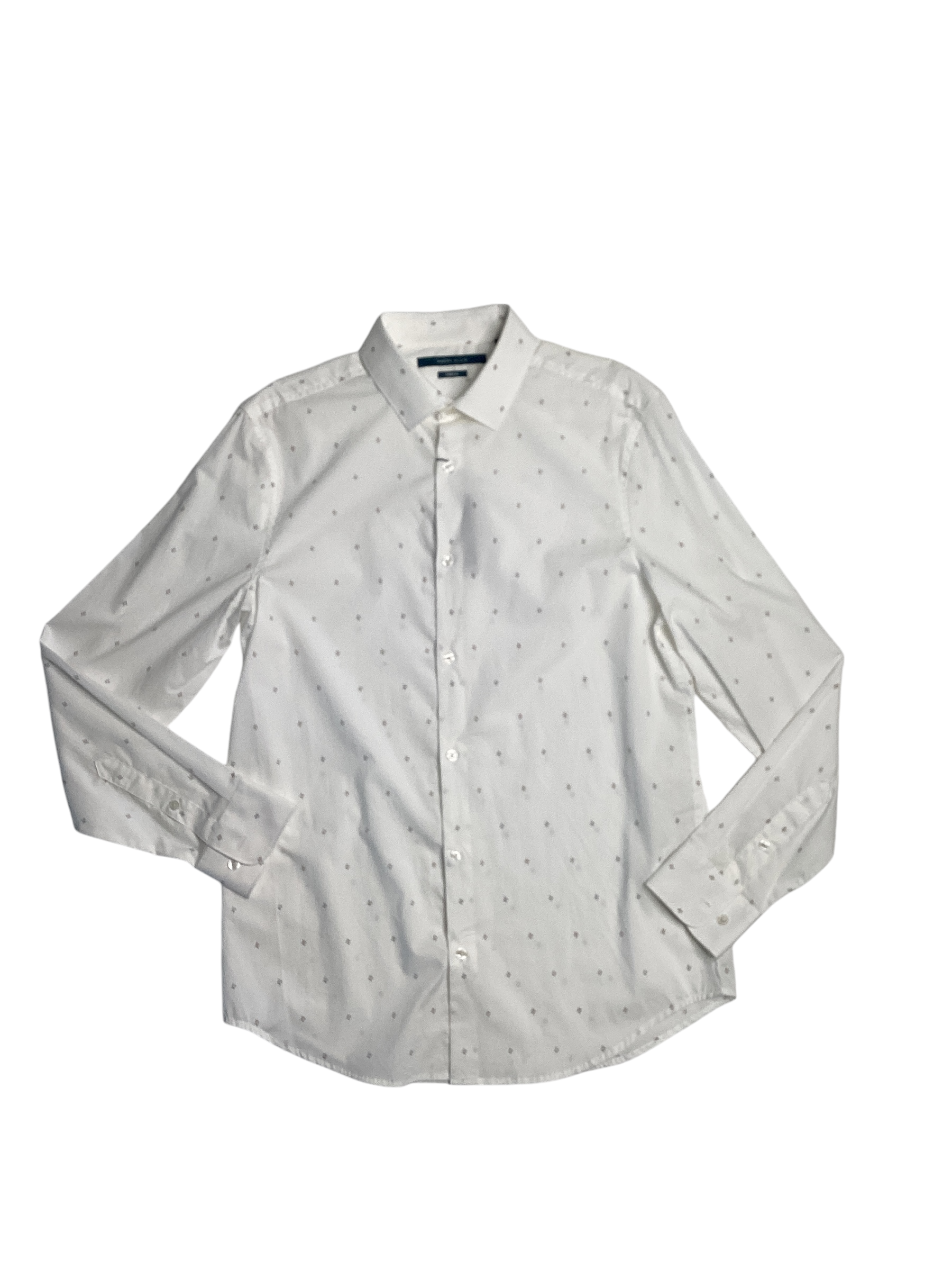 Perry Ellis Mens Space Motif Geometric Print Button Down Shirt White Medium
