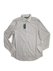 Perry Ellis Mens Micro Chain Pattern Button Down Shirt Peach Whip White Medium