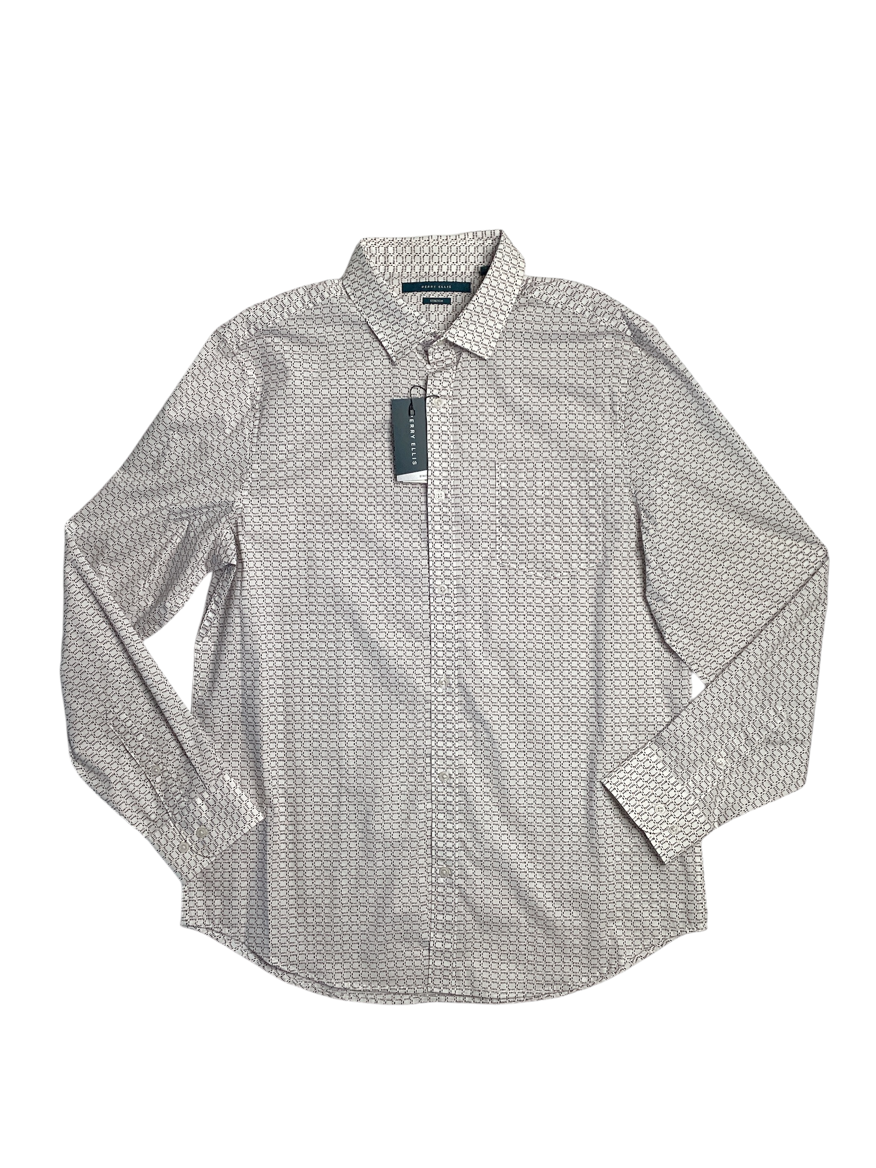 Perry Ellis Mens Micro Chain Pattern Button Down Shirt Peach Whip Large