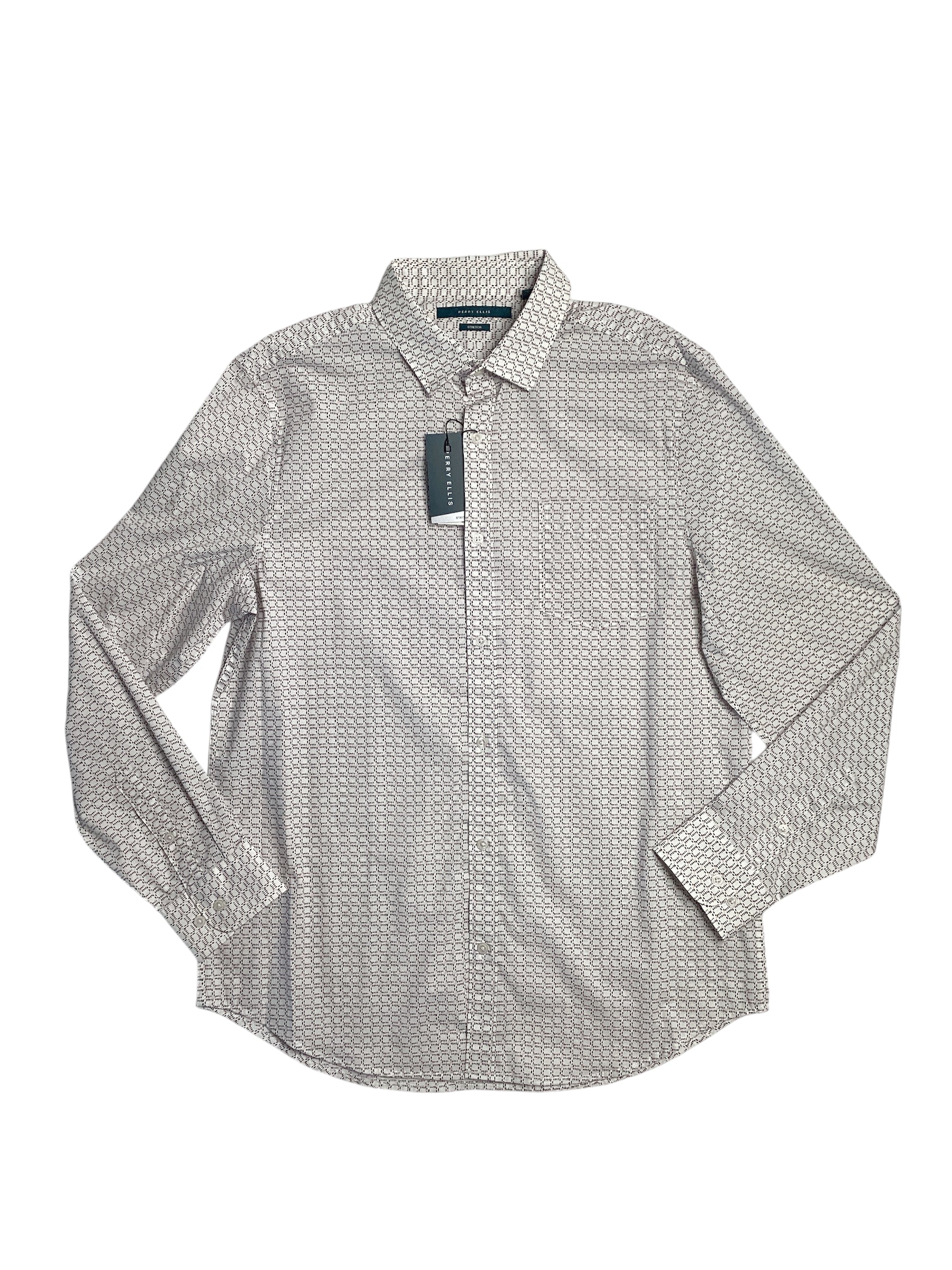 Perry Ellis Mens Micro Chain Pattern Button Down Shirt Peach Whip Small