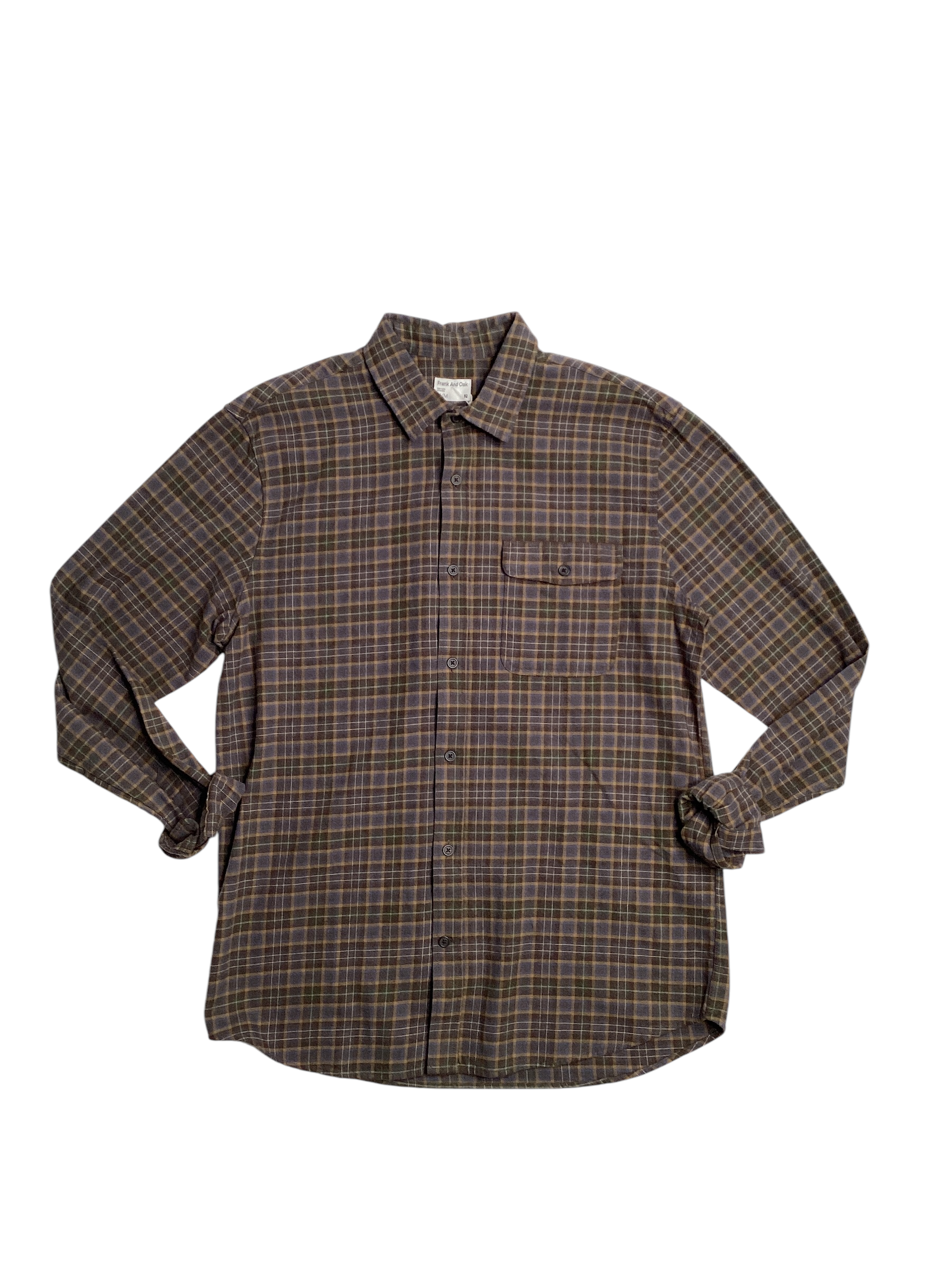 Frank & Oak Mens Regular Fit Kapok Flannel Shirt XL Blue Brown Plaid