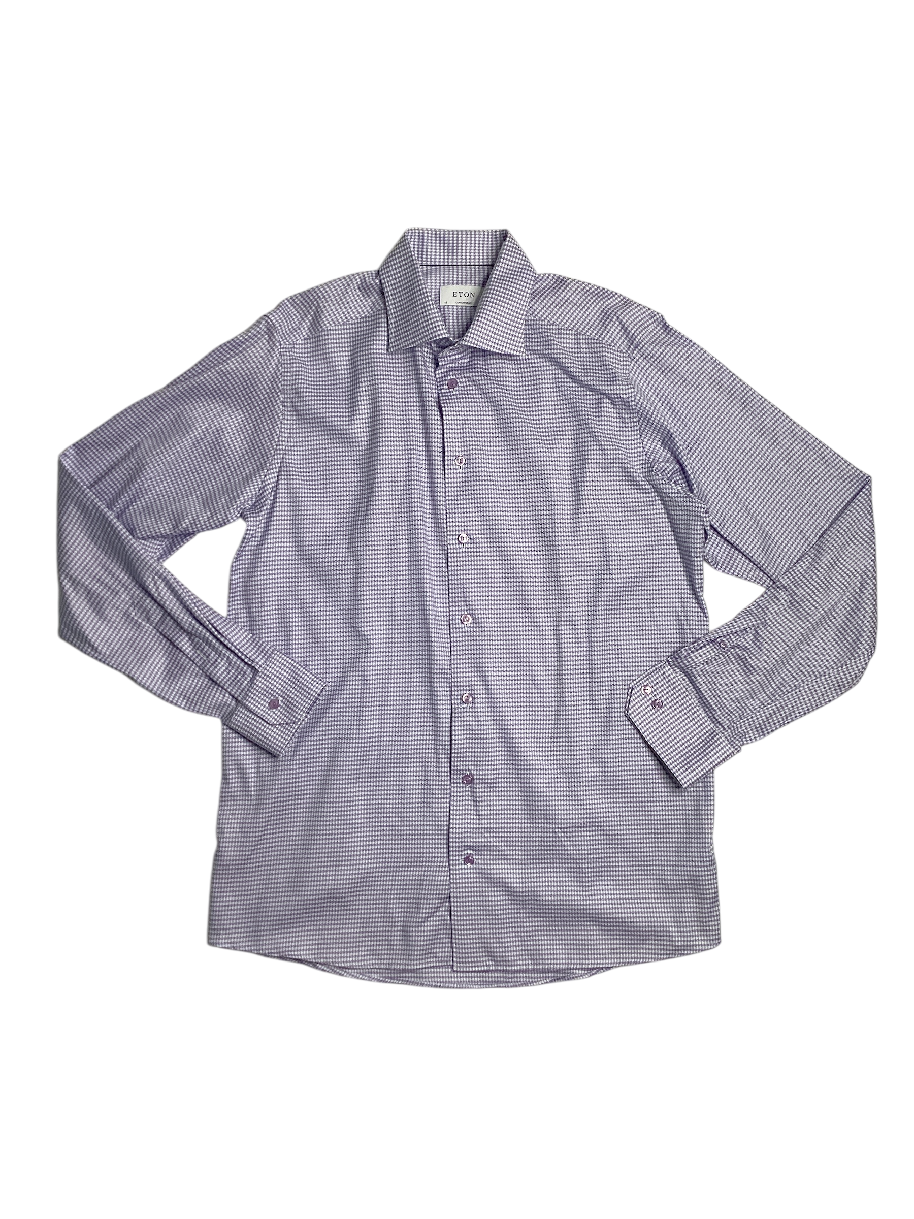 Eton Mens Contemporary Fit Button Dress Shirt 17 / 43 Purple Houndstooth