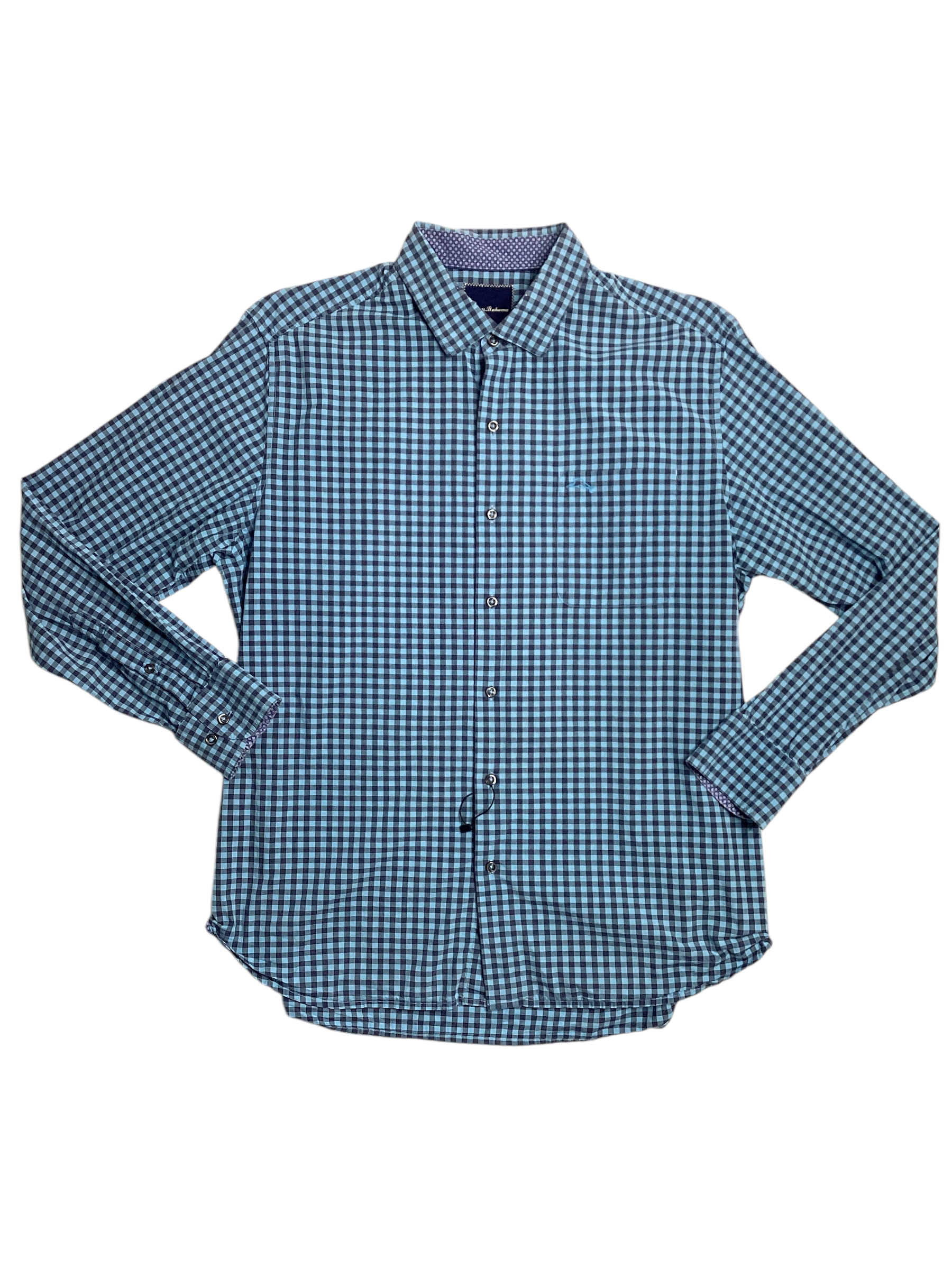 Tommy Bahama Mens Gradient Check Button Shirt Large Blue Deep Indigo