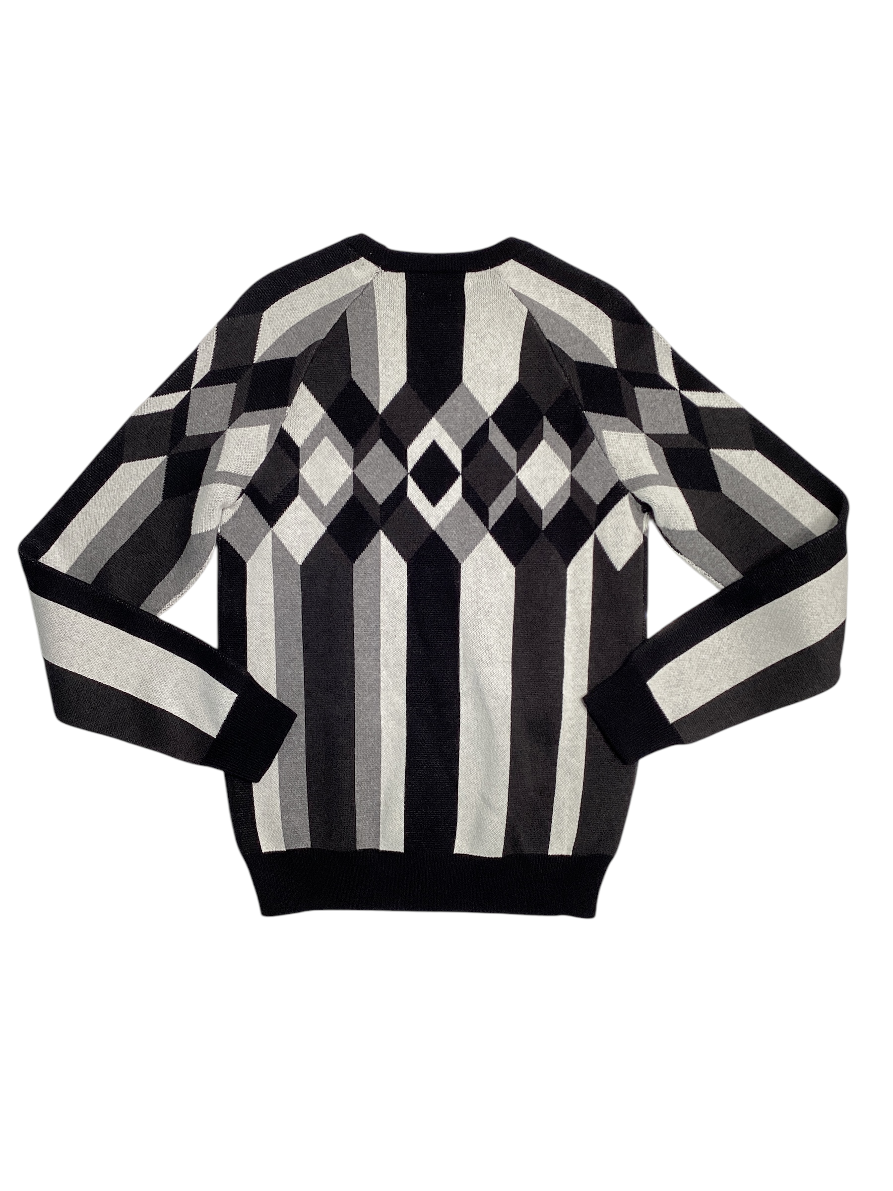 Perry Ellis Mens Color Block V Neck Sweater Black White Small