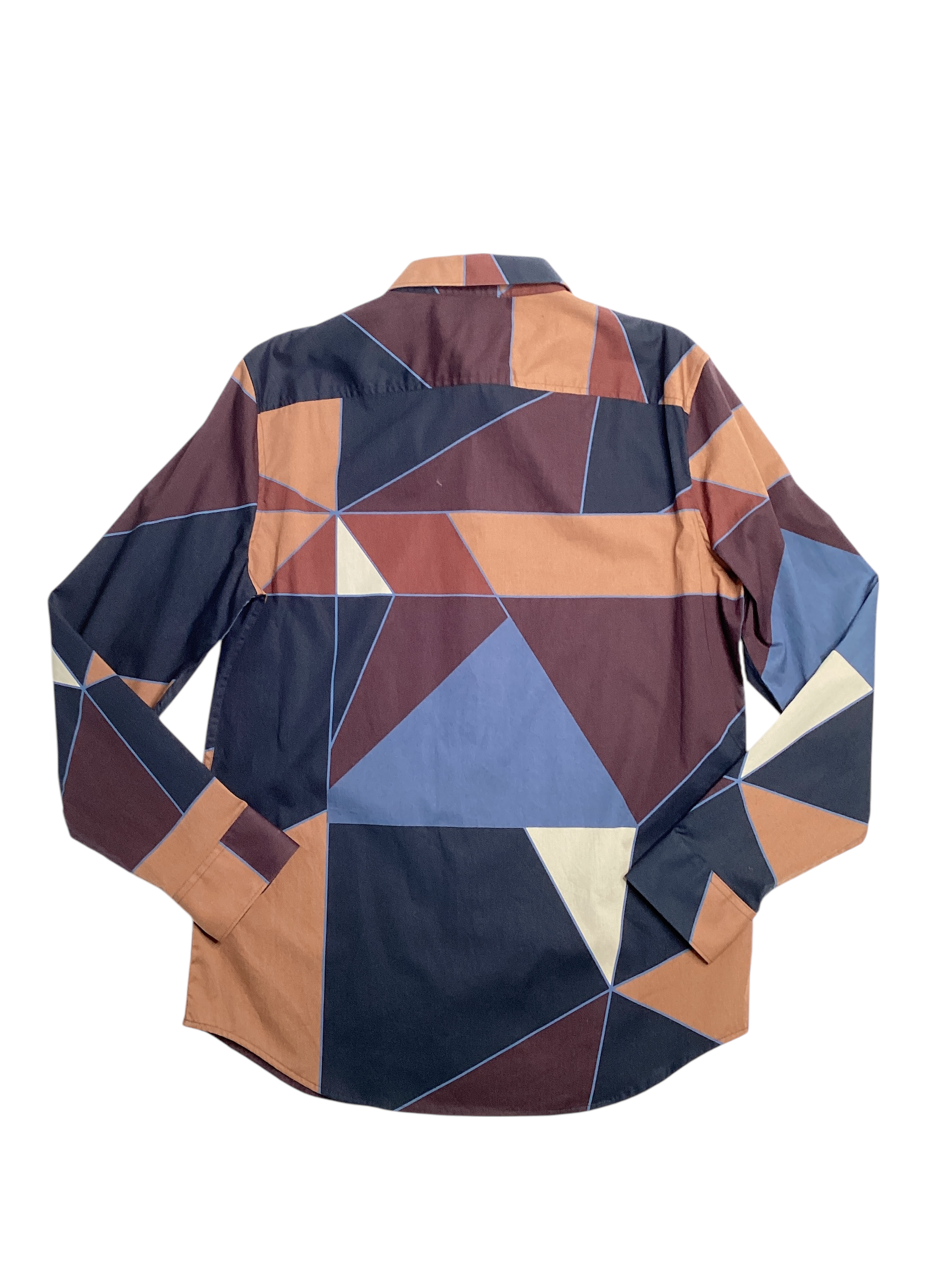 Perry Ellis Men's Geometric Button Down Shirt Dark Sapphire Blue Large