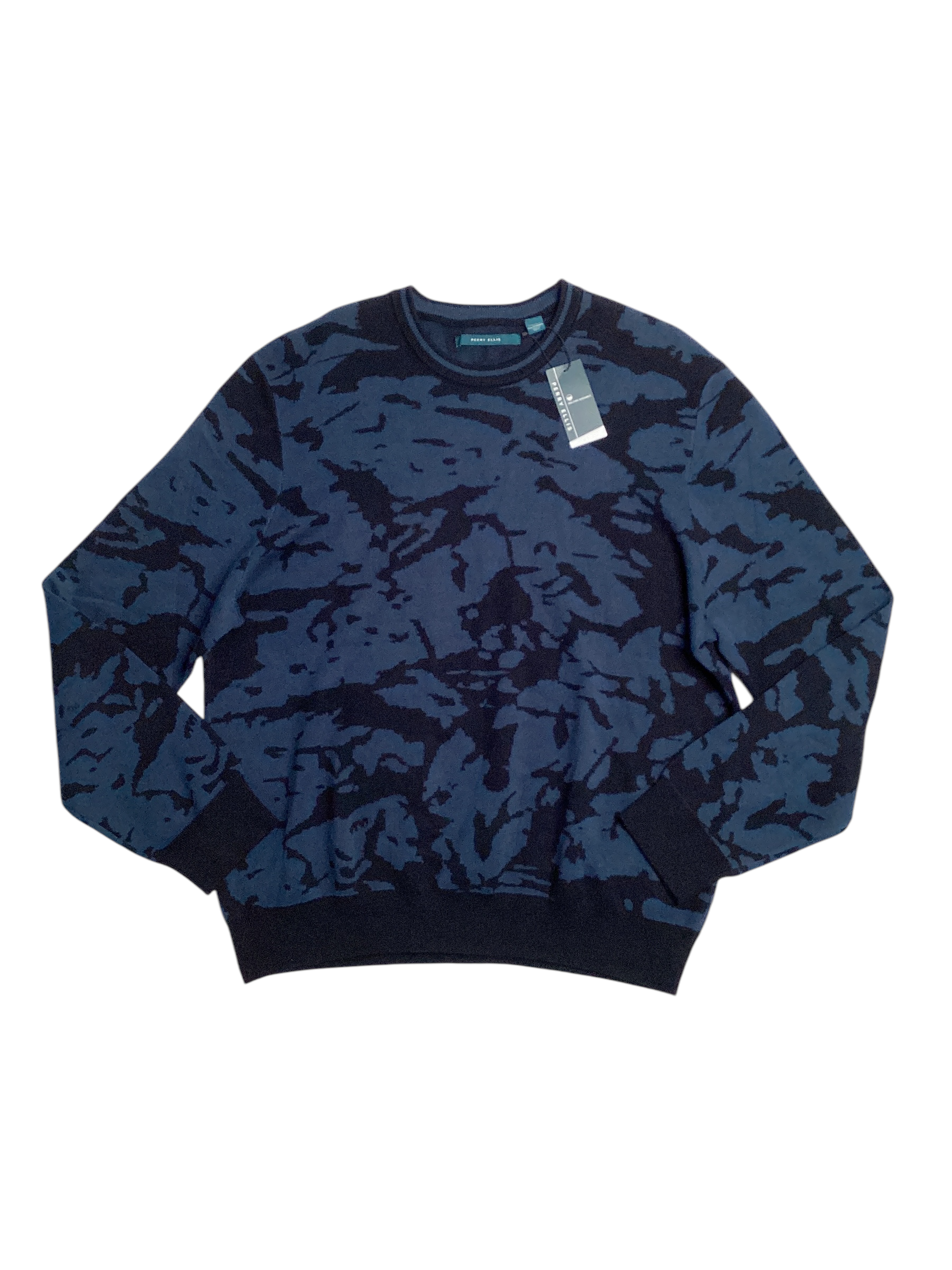 Perry Ellis Mens Jacquard Camo Crewneck Sweater Titan Blue 2XL