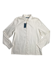 Perry Ellis Mens Line Print Jacquard Button Down Shirt White Medium