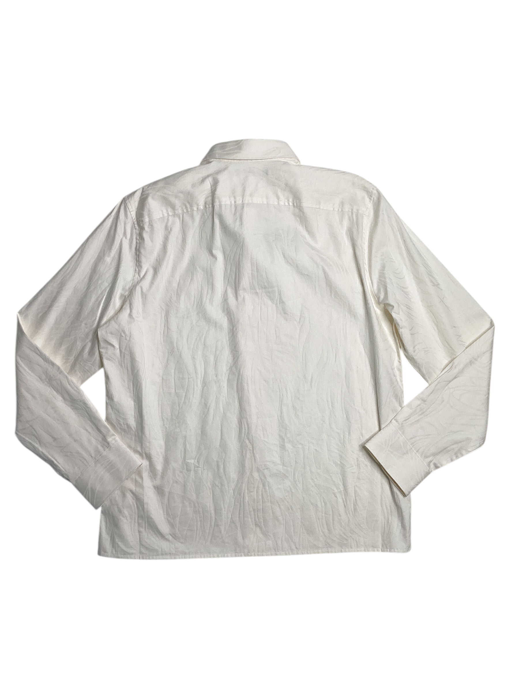 Perry Ellis Mens Jacquard Print Long Sleeve Button Down Woven Shirt White Large