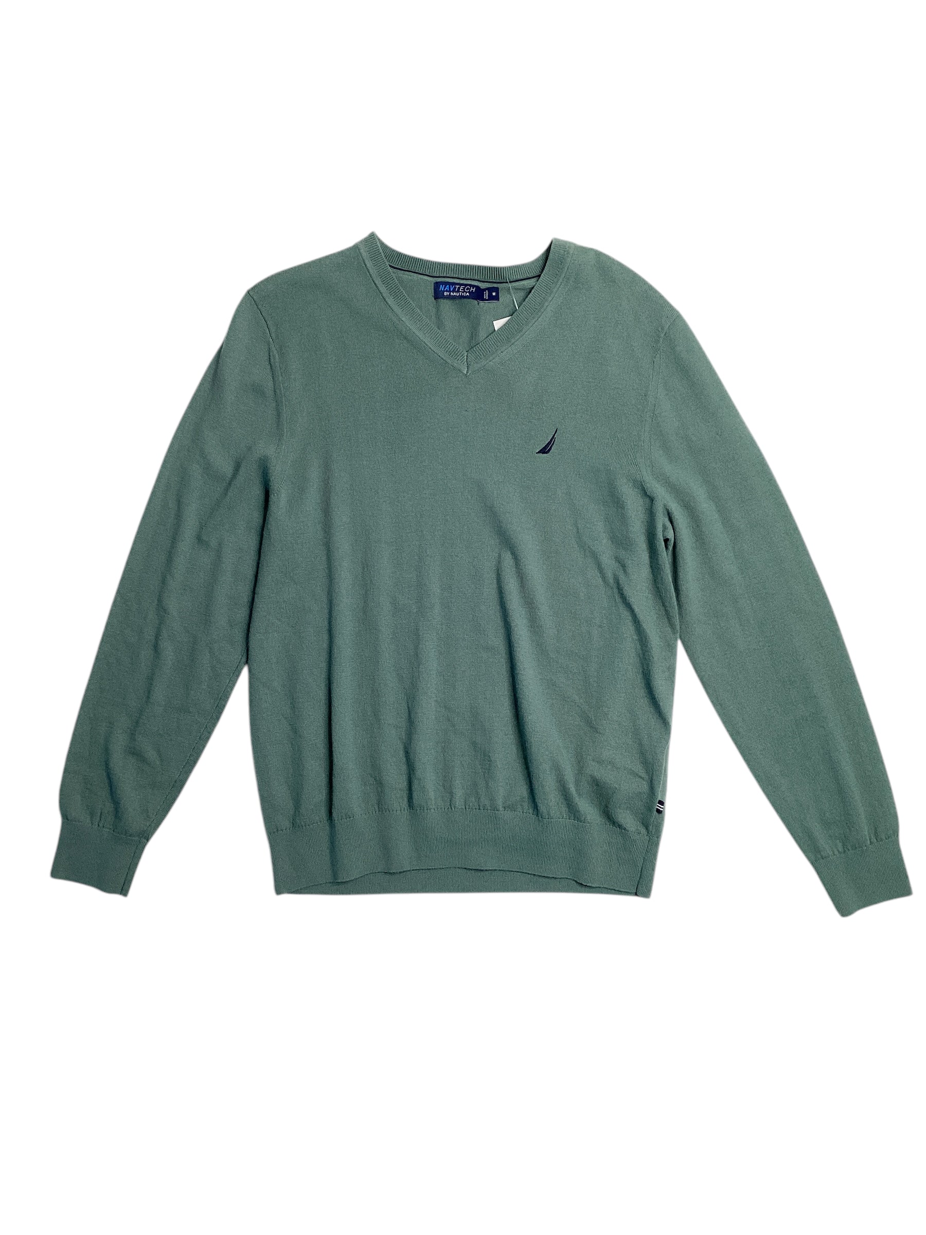 Nautica Mens Lightweight Jersey V-Neck Sweater Medium Green Chive