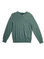 Nautica Mens Regular fit Long Sleeve V Neck Sweater XL V-Neck Green Solid