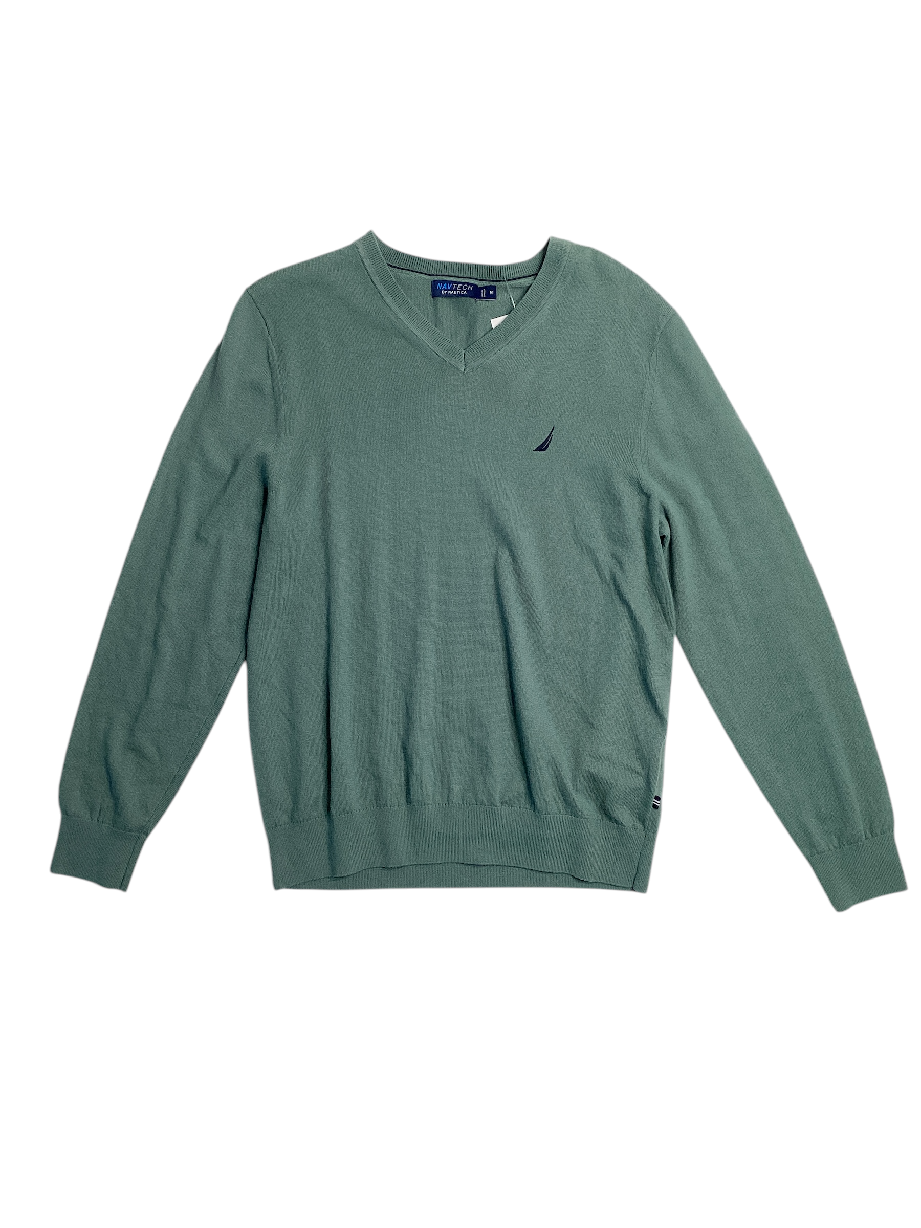Nautica Mens Regular fit Long Sleeve V Neck Sweater XL V-Neck Green Solid