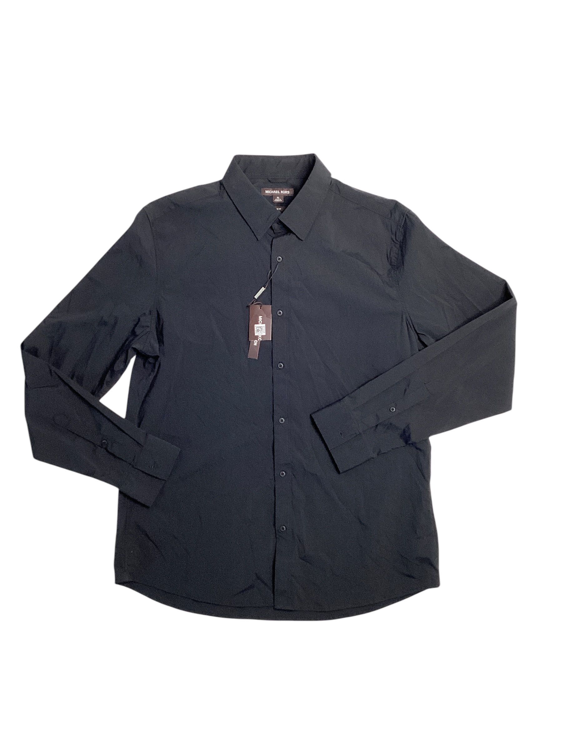 Michael Kors Mens Slim Fit Button Down Nylon Stretch Shirt XL Black