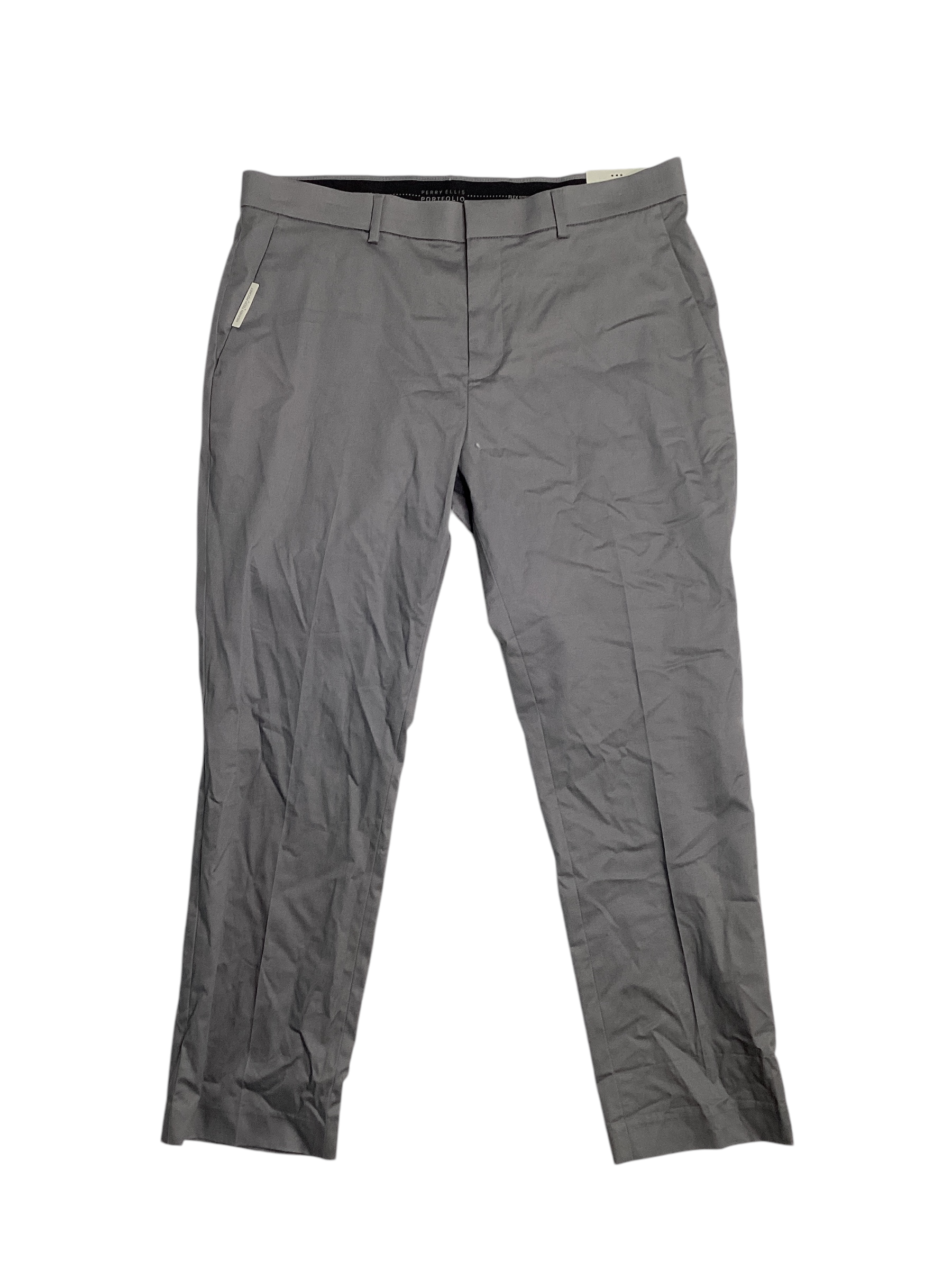 Perry Ellis Portfolio Men's Slim-Fit Stretch Cotton Dress Pants 36 x 29 Grey