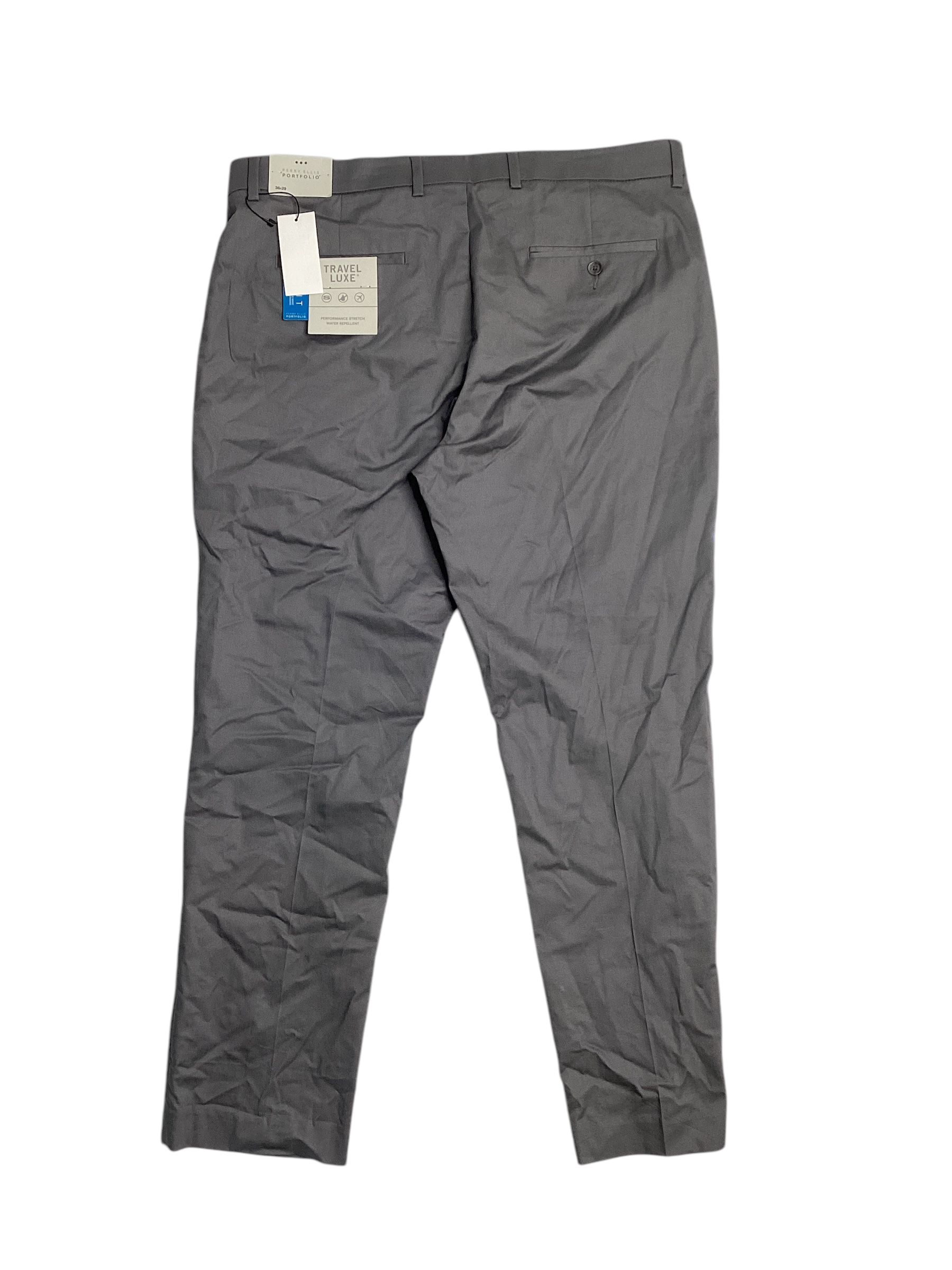 Perry Ellis Portfolio Men's Slim-Fit Stretch Cotton Dress Pants 36 x 29 Grey