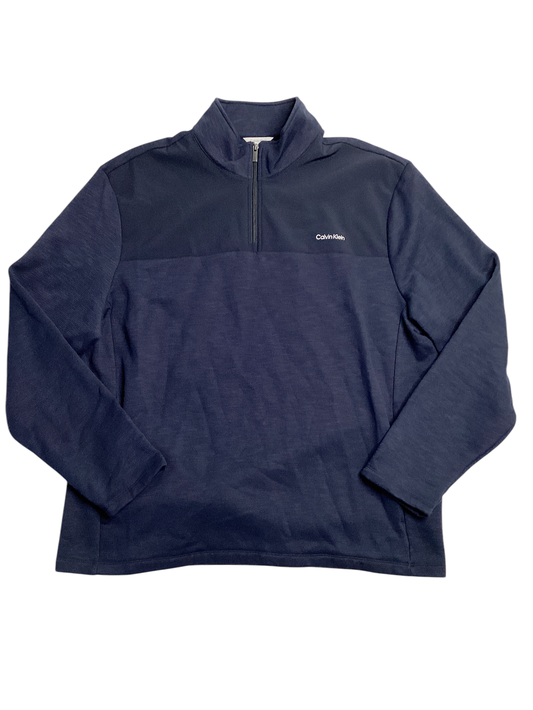 Calvin Klein Men's Iconic Mixed-Media Quarter-Zip Long Sweatshirt XXL Navy Blue