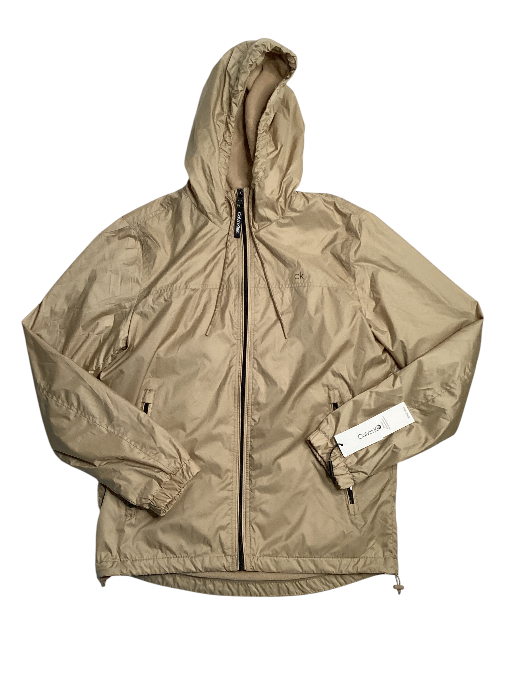 Calvin Klein Mens Polar Fleece Lined Windbreaker Small Tan
