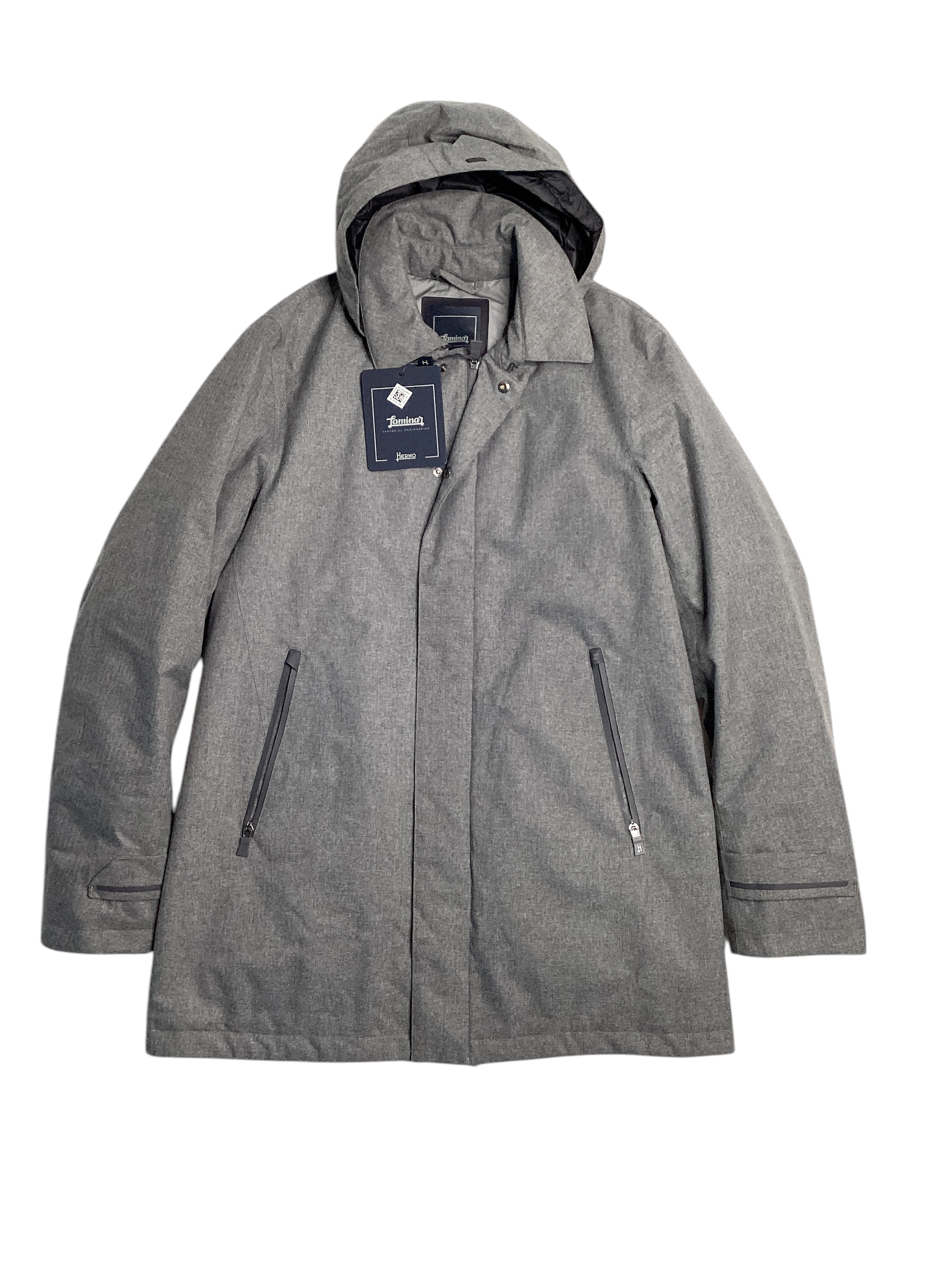 Herno Laminar Mens City Trench Coat EU 50 US 40 Light Grey Hooded