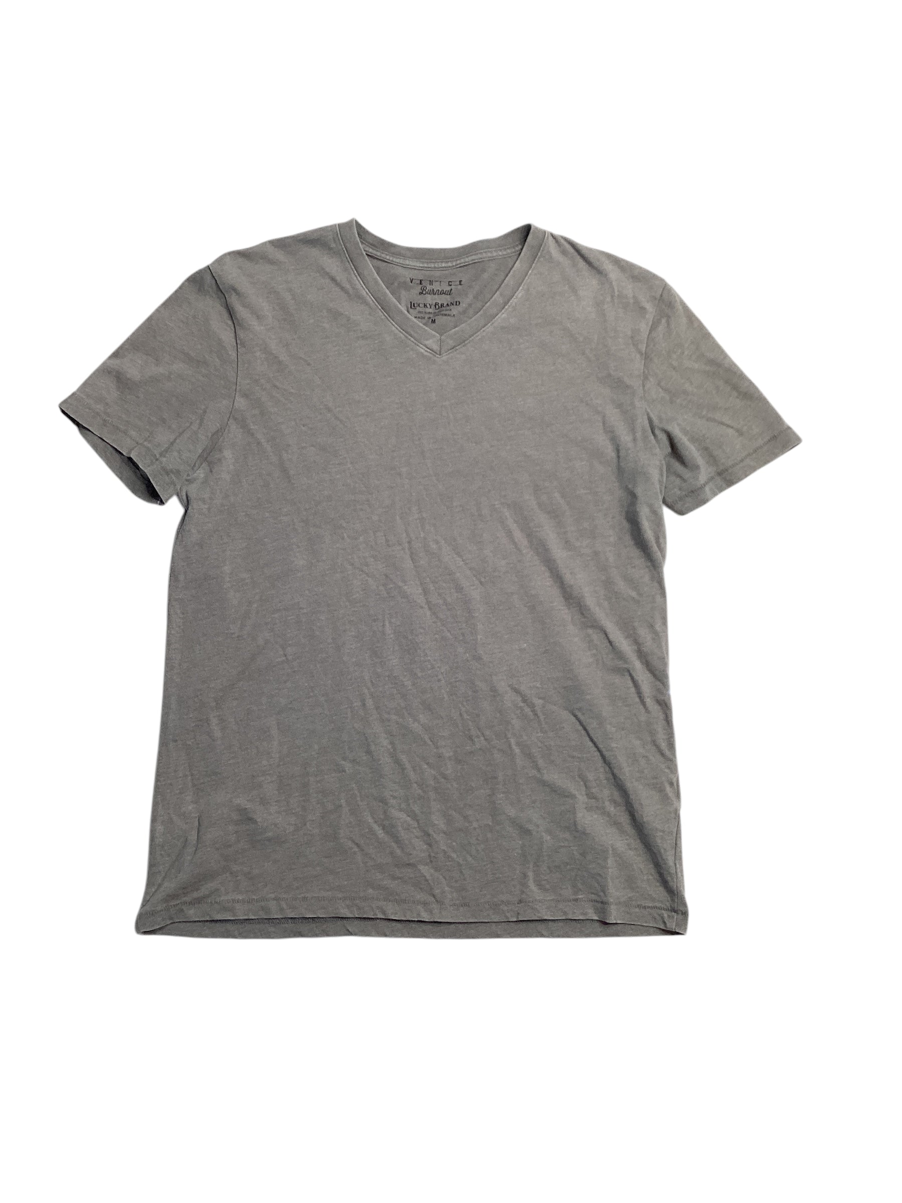 Lucky Brand Mens Burnout V Neck Short Sleeve T Shirt Grey Medium