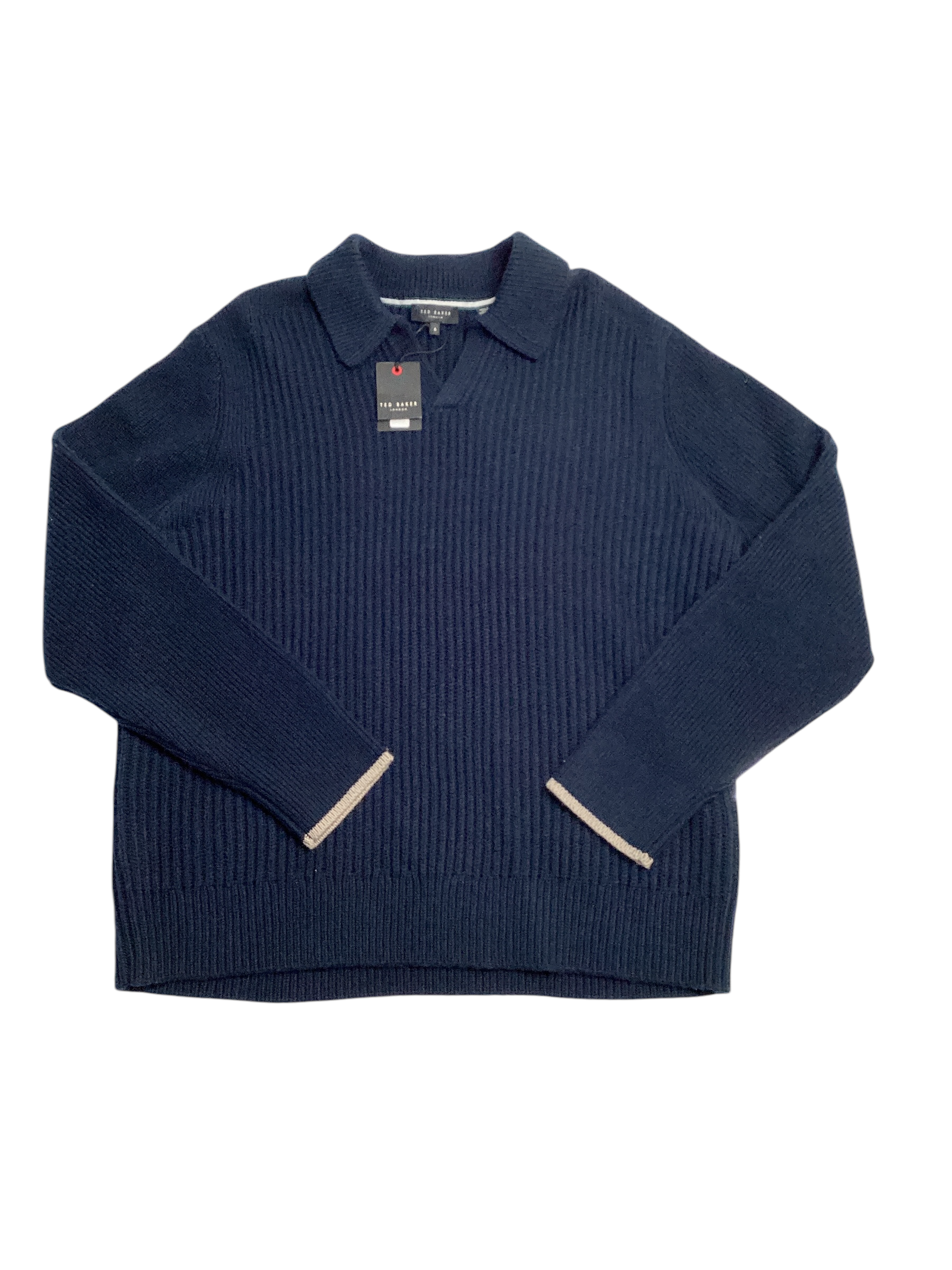 Ted Baker London Mens ademy ribbed wool polo sweater Size 6 / XXL Navy Blue