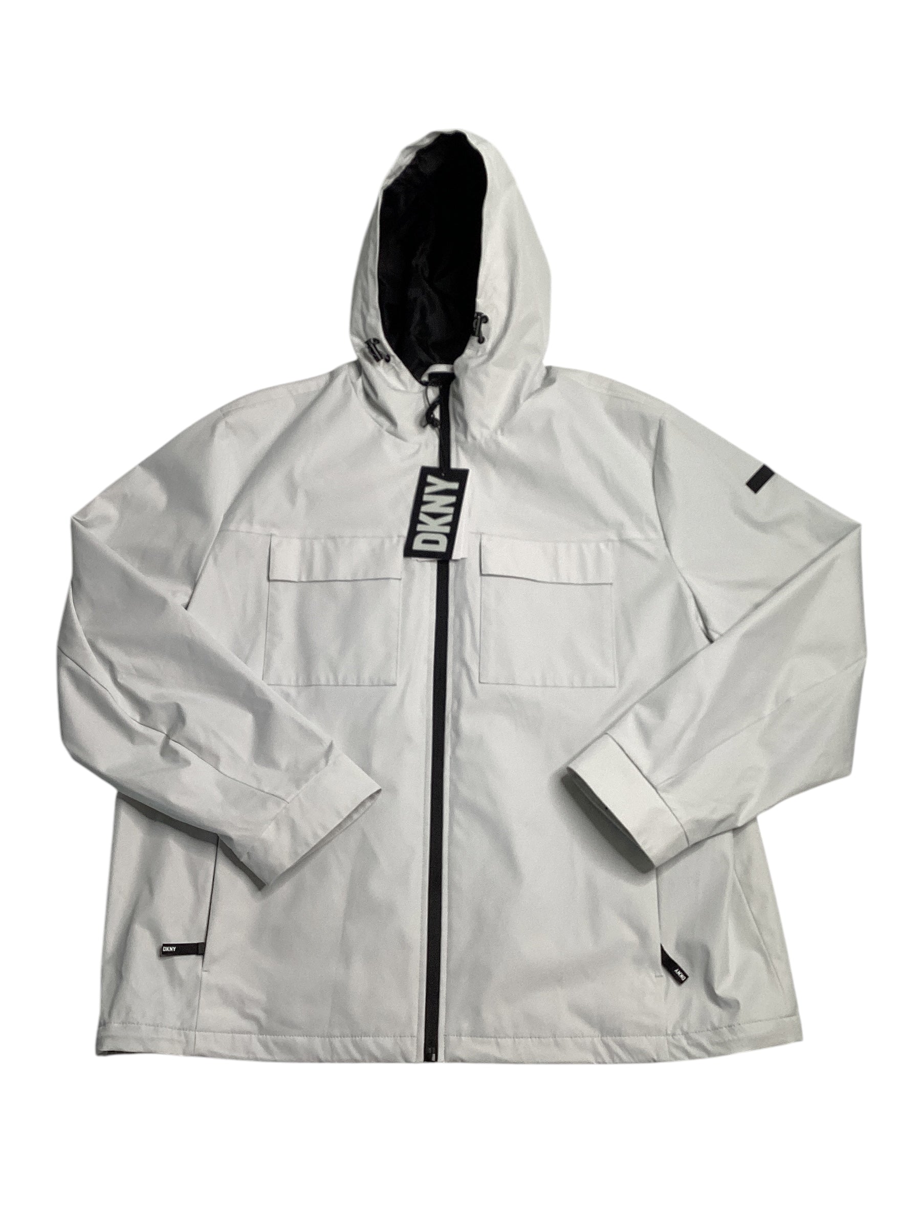 DKNY Mens Flex Tech Hooded Rain Jacket Ice Grey 2XL XXL Raincoat